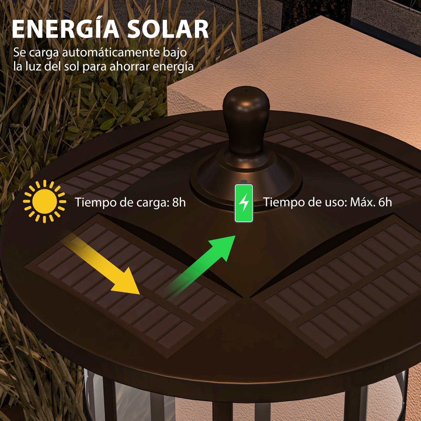 Outsunny 2 Farolas Solares Exterior Luces Solares Exterior con Panel Solar Encendido Automático y Marco de Acero Inoxidable Impermeable IP44 para Terraza Patio 23,5x23,5x184 cm Negro