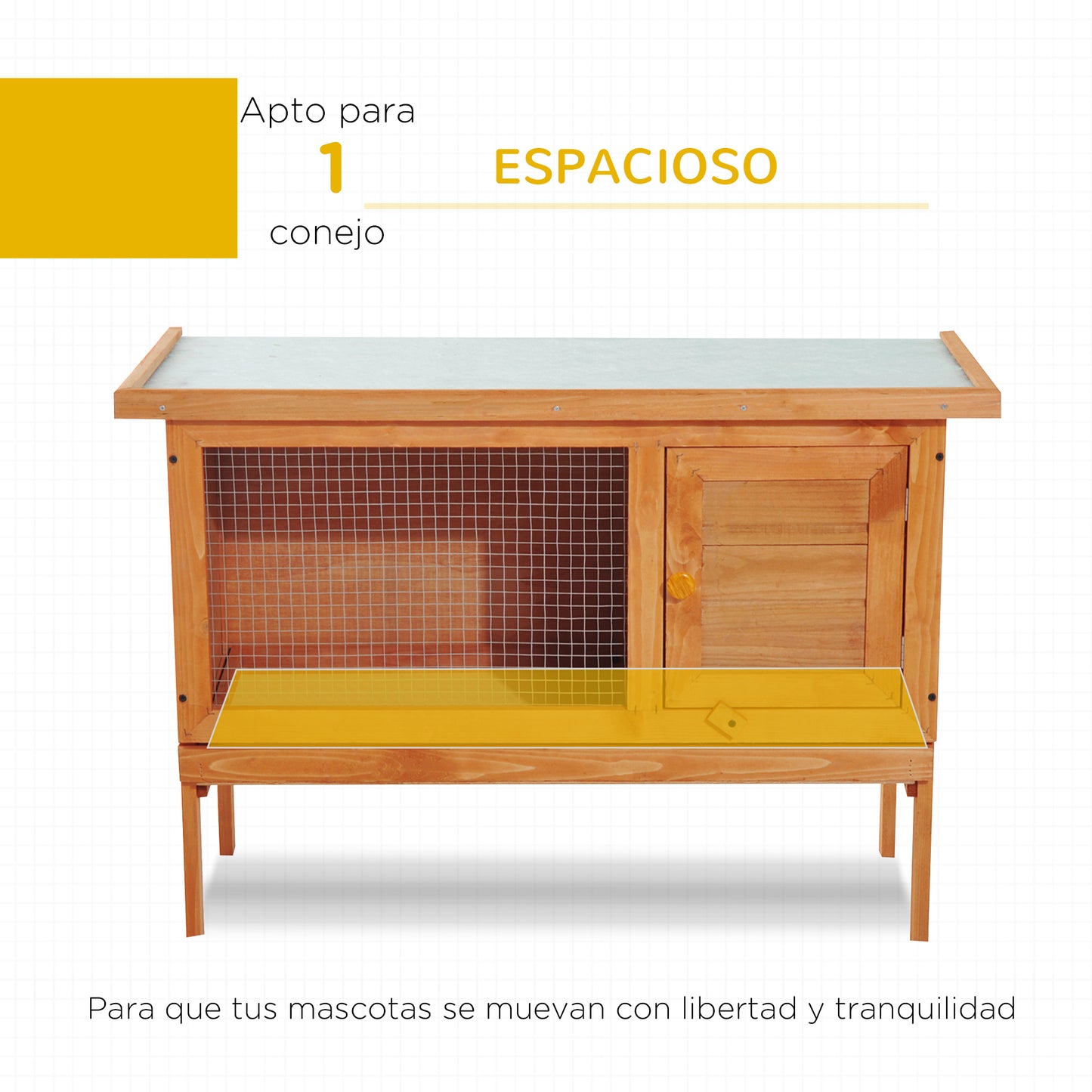 PawHut Casa para Conejos Exterior Conejera Grande de Patas Elevadas con Bandeja Extraíble Fácil de Limpiar Estable Buena Ventilación 90x45x65cm Color Madera