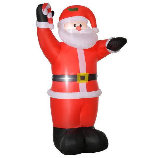 HOMCOM Papá Noel Inflable 240 cm Papá Noel Hinchable con Bastón Luces LED e Inflador Eléctrico Decoración Navideña para Exteriores Interiores Multicolor