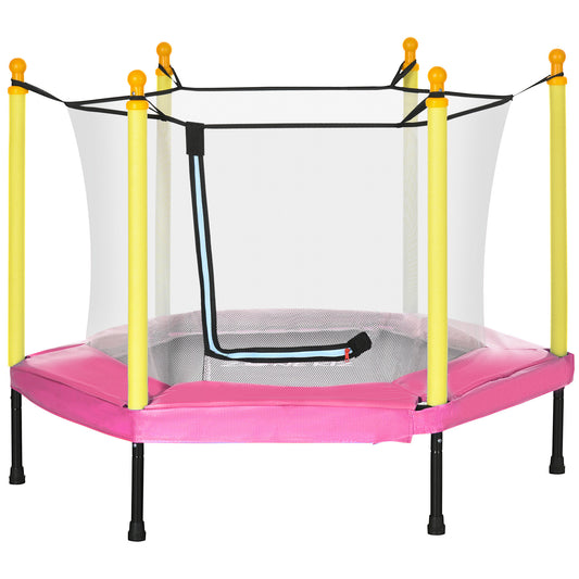 ZONEKIZ Cama Elástica para Niños con Superficie de Salto 95x85 cm Red de Seguridad Trampolín Infantil para Niños de 3-6 Años para Interior Carga 50 kg Rosa