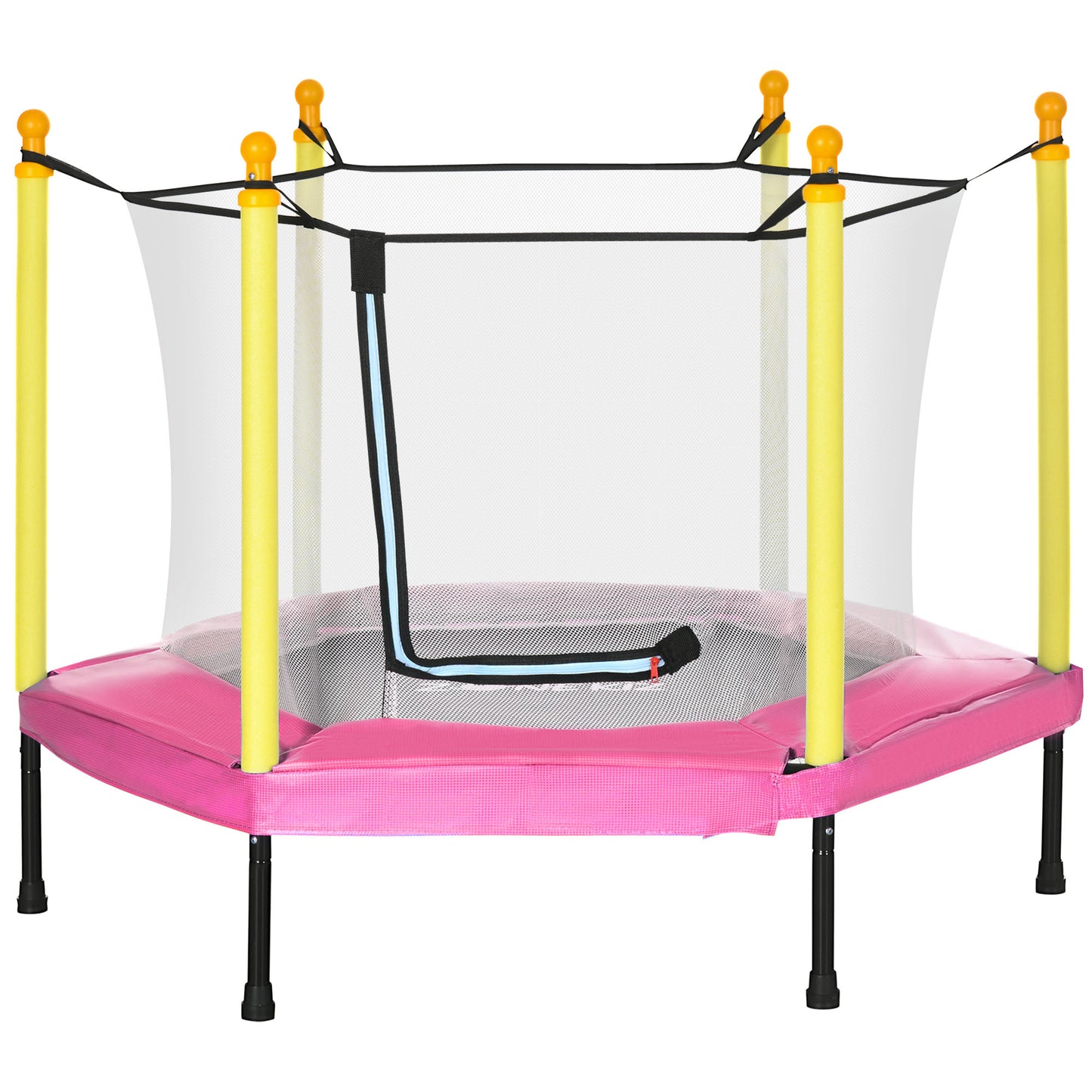 ZONEKIZ Cama Elástica para Niños con Red de Seguridad Trampolín Infantil para Niños de 3-6 Años para Interior Carga 50 kg 122x122x97 cm Rosa