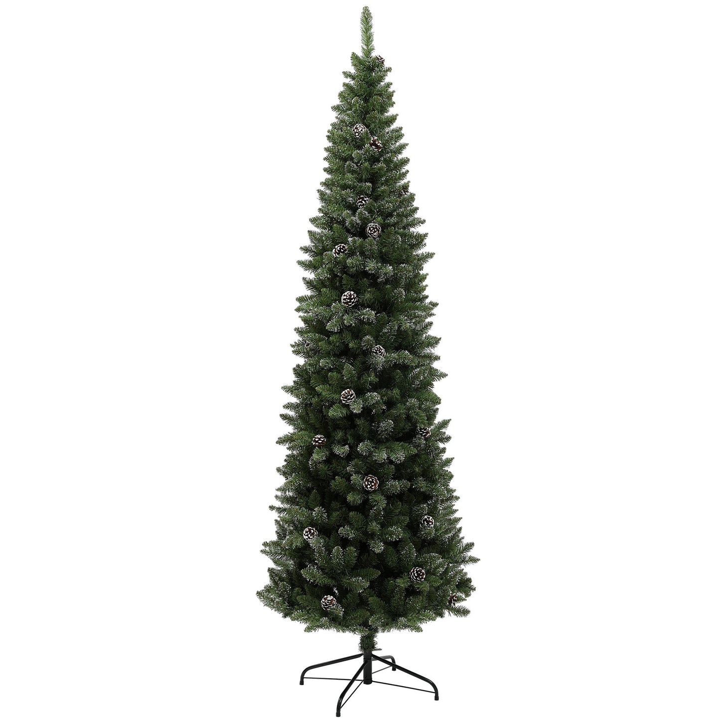 HOMCOM Árbol de Navidad 225 cm Árbol de Navidad Artificial con 980 Ramas 75 Piñas y Soporte de Metal Árbol Navideño para Salón Interior Verde