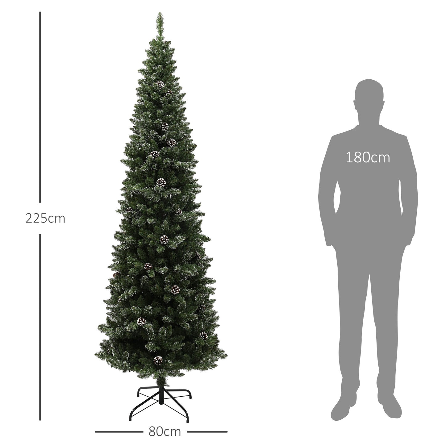 HOMCOM Árbol de Navidad 225 cm Árbol de Navidad Artificial con 980 Ramas 75 Piñas y Soporte de Metal Árbol Navideño para Salón Interior Verde