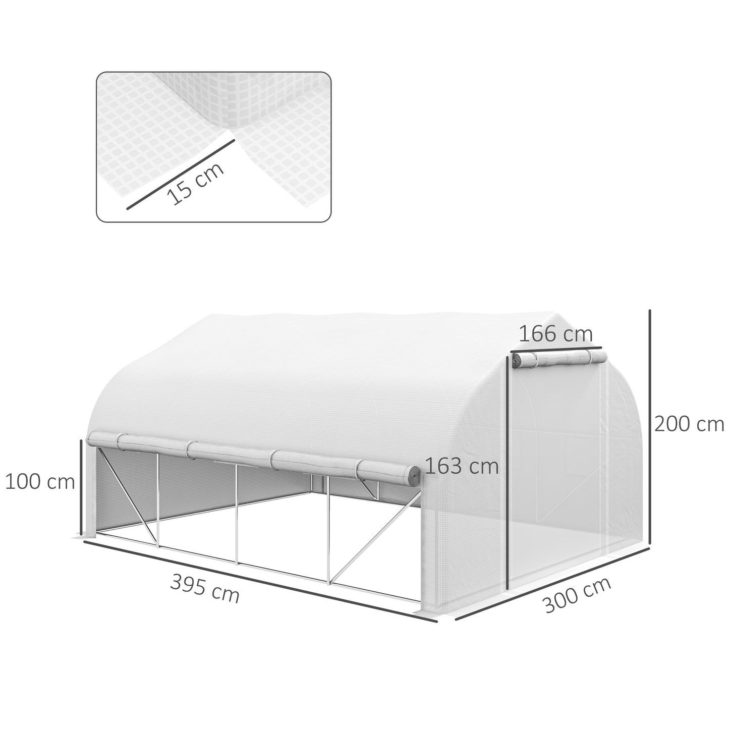 Outsunny Invernadero de Túnel 4x3x2 m Invernadero de Jardín con Puerta de Malla y 8 Ventanas Invernadero de Huerto con Techo Puntiagudo Persianas y Enrollables para Cultivos Plantas Verduras Blanco