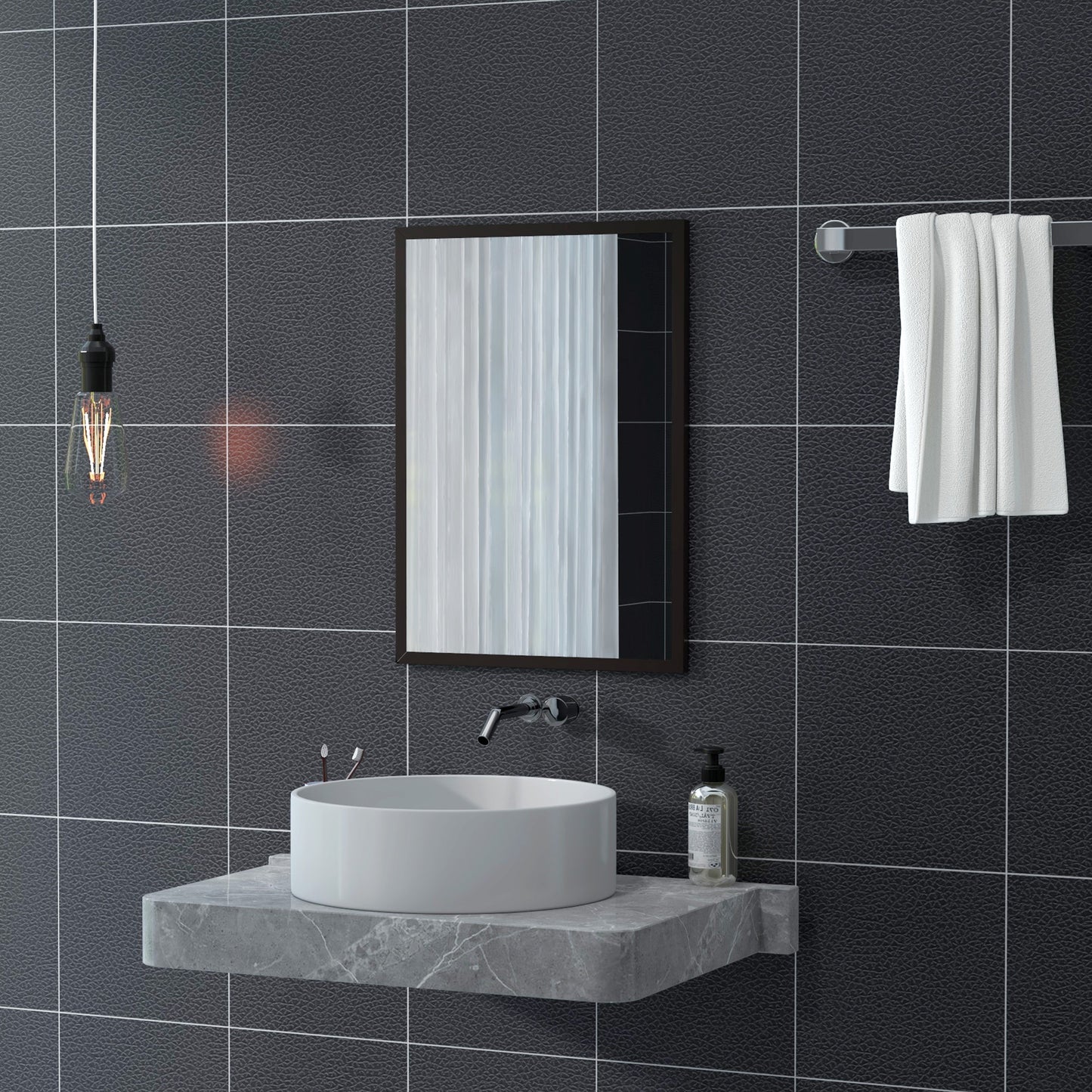 HOMCOM Espejo Rectangular Espejo de Baño 50x70 cm Espejo de Pared Decorativo para Salón Entrada Pasillo Horizontal o Vertical Negro