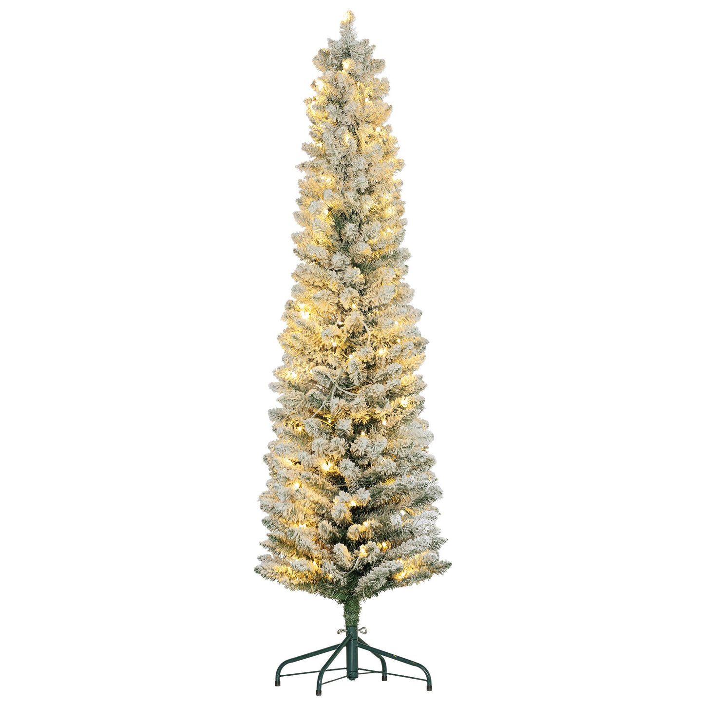 HOMCOM Árbol de Navidad 180 cm Árbol de Navidad Artificial Nevado con 150 Luces LED 329 Ramas y Soporte de Metal Árbol de Navideño para Salón Verde y Blanco