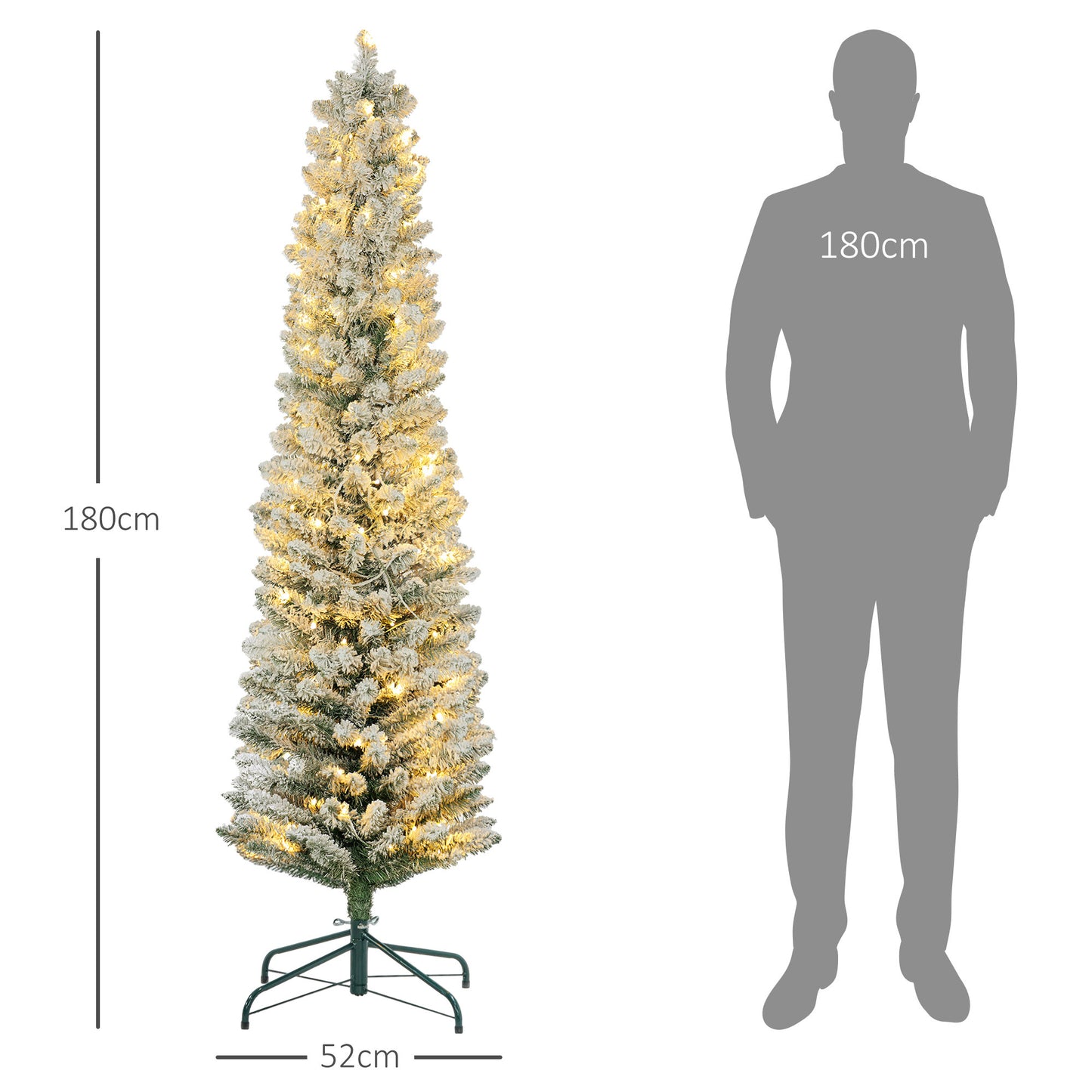 HOMCOM Árbol de Navidad 180 cm Árbol de Navidad Artificial Nevado con 150 Luces LED 329 Ramas y Soporte de Metal Árbol de Navideño para Salón Verde y Blanco