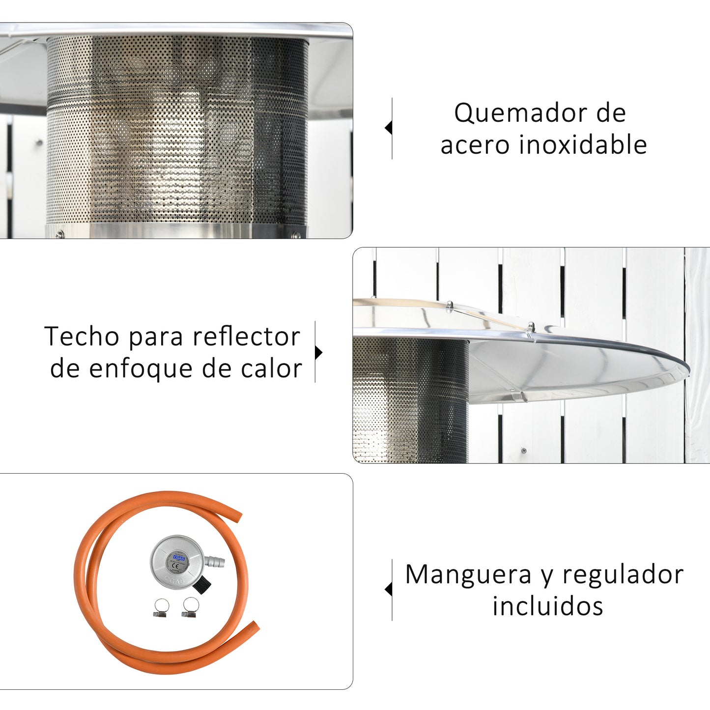 Outsunny Calentador de Patio 12,5KW Tipo Sombrilla Estufa de Gas para Exterior con Apagado Automático Ruedas y Cubierta Ø81,5x225 cm Gris Carbón