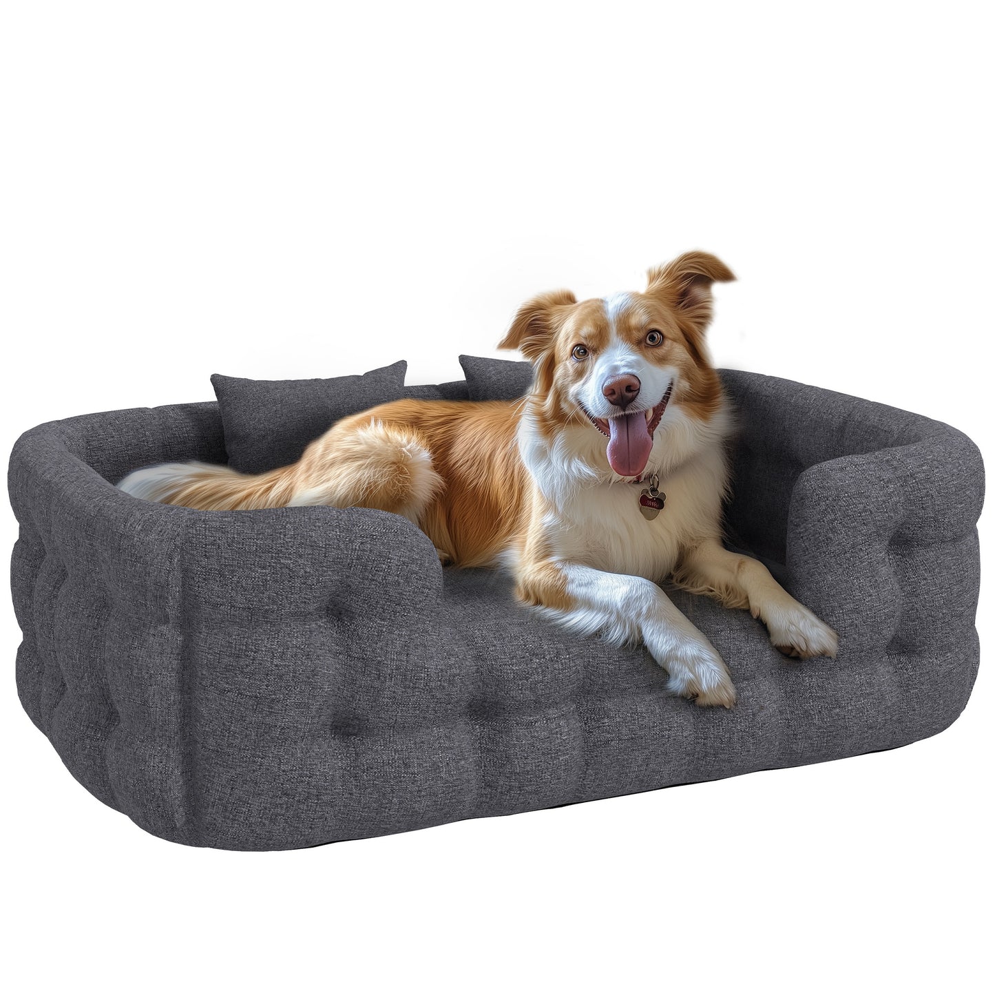 PawHut Cama para Perros Medianos Cama para Mascotas con 2 Almohadas Colchón para Perros con Base Antideslizante Funda Extraíble y Lavable 110x70x35 cm Gris