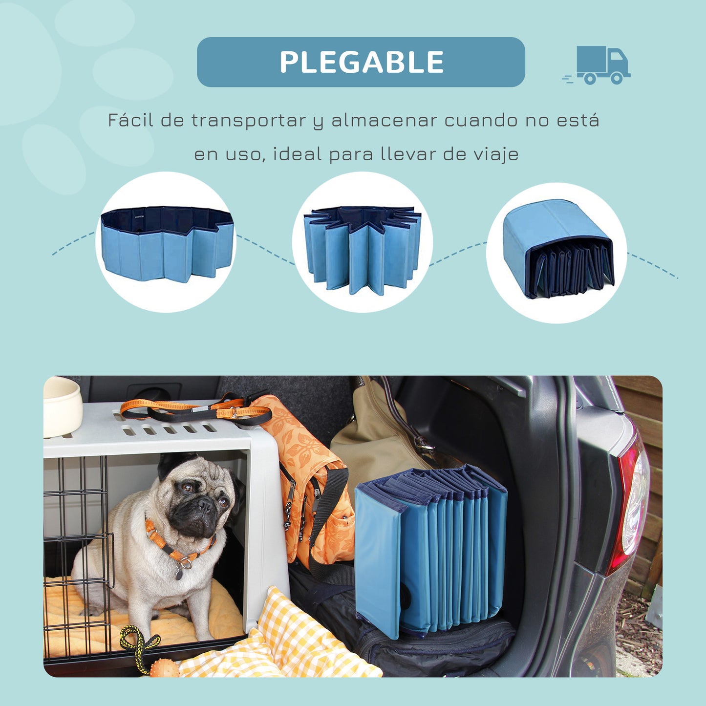 PawHut Piscina Plegable para Perros Gatos Ø120x30 cm Bañera Portátil para Mascotas PVC Antideslizante Múltiples Usos para Interiores y Exteriores Azul