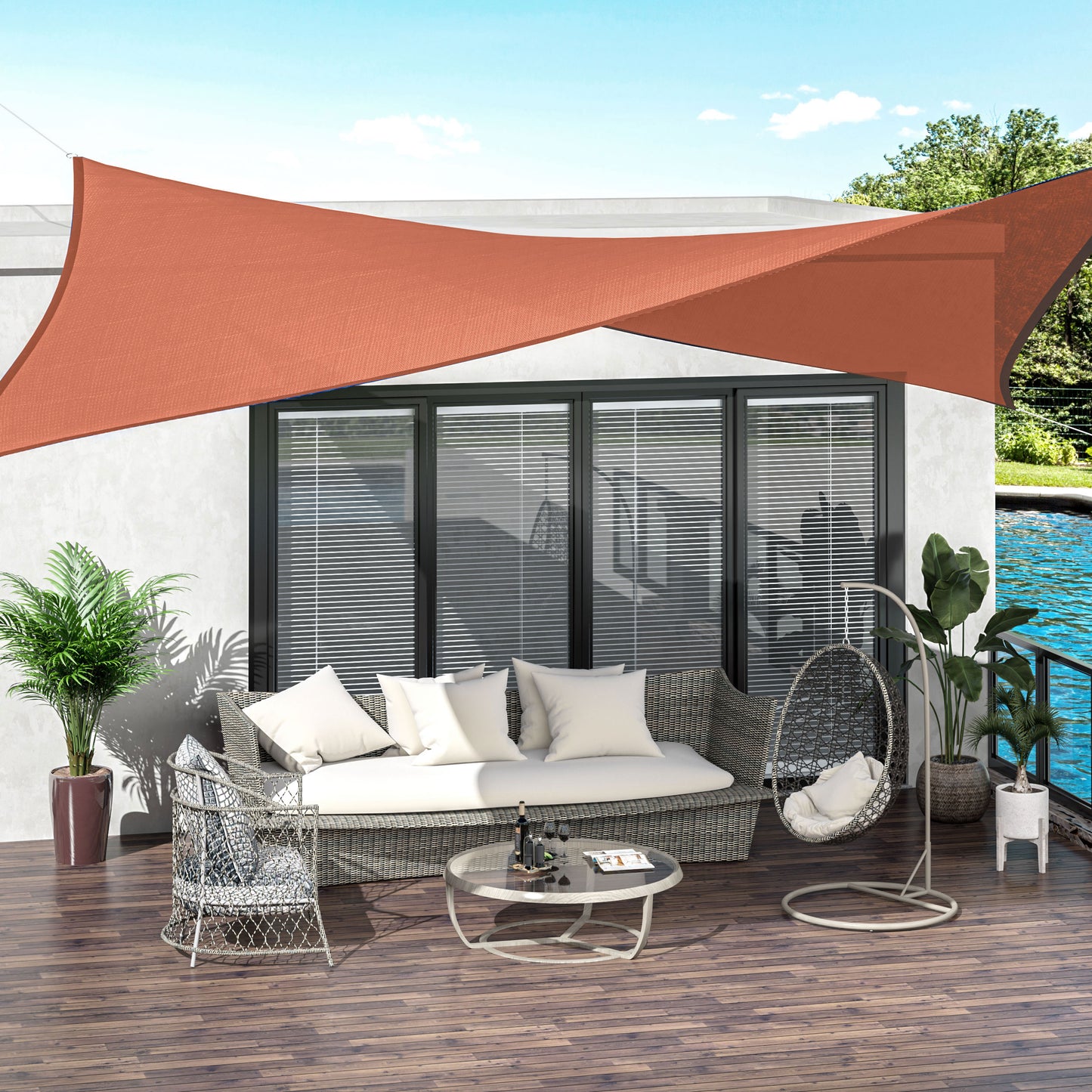 Outsunny Toldo Vela Rectángulo 3x4m Vela de Sombra para Terraza Jardín Camping Resistente al Agua Protección UV Poliéster Color Oxido Rojo