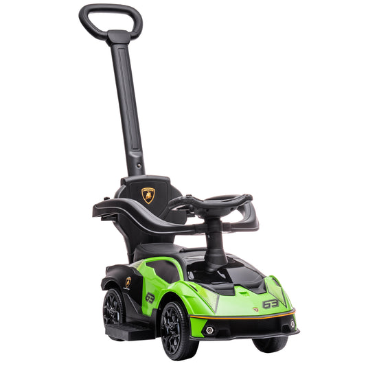 AIYAPLAY 2 en 1 Coche Correpasillos para Niños 12-36 Meses Lamborghini Essenza SCV12 Andador Empujador con Bocina Mango de Empuje y Barandilla Extraíbles 86,5x40x89,5 cm Verde y Negro