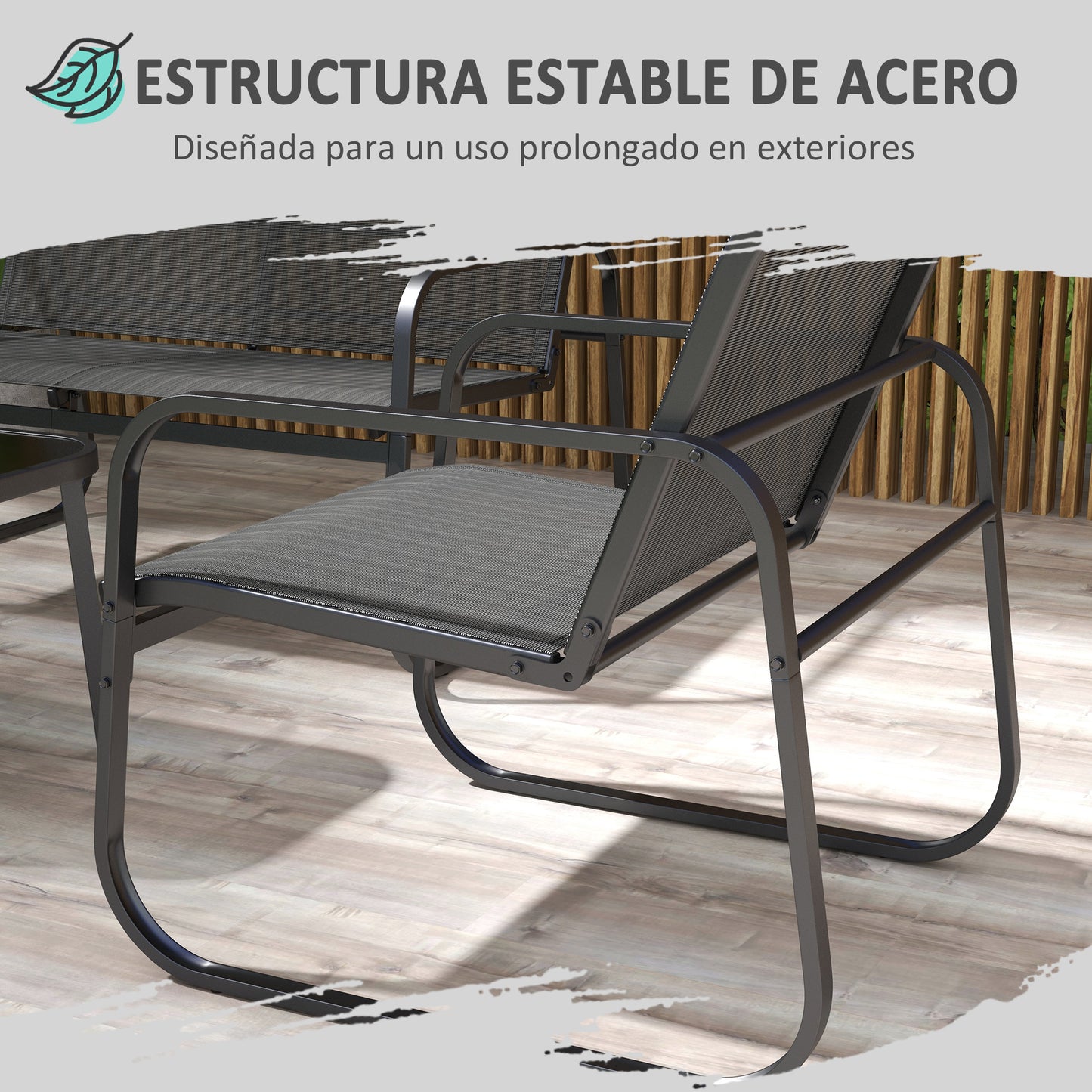 Outsunny Conjunto de Muebles de Jardín Juego de 4 Piezas Muebles de Terraza con 2 Sillones 1 Sofá Exterior de 2 Plazas y Mesa de Centro con Tablero de Vidrio Templado Negro