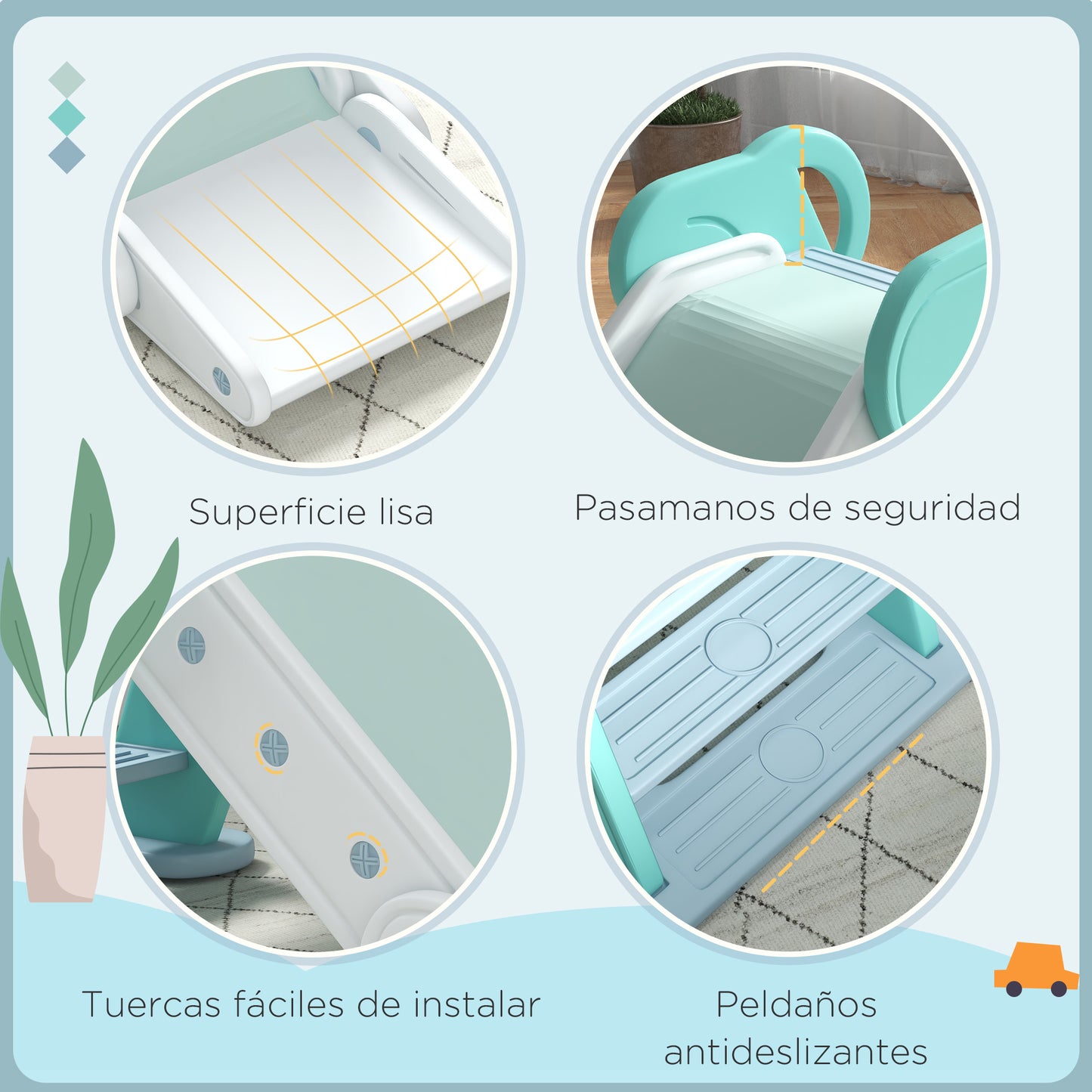 AIYAPLAY Tobogán para Niños Plegable Tobogán Infantil para Niños de 18-36 Meses con 3 Escaleras Antideslizantes para Interiores Carga 30 kg 120x53x53 cm Verde