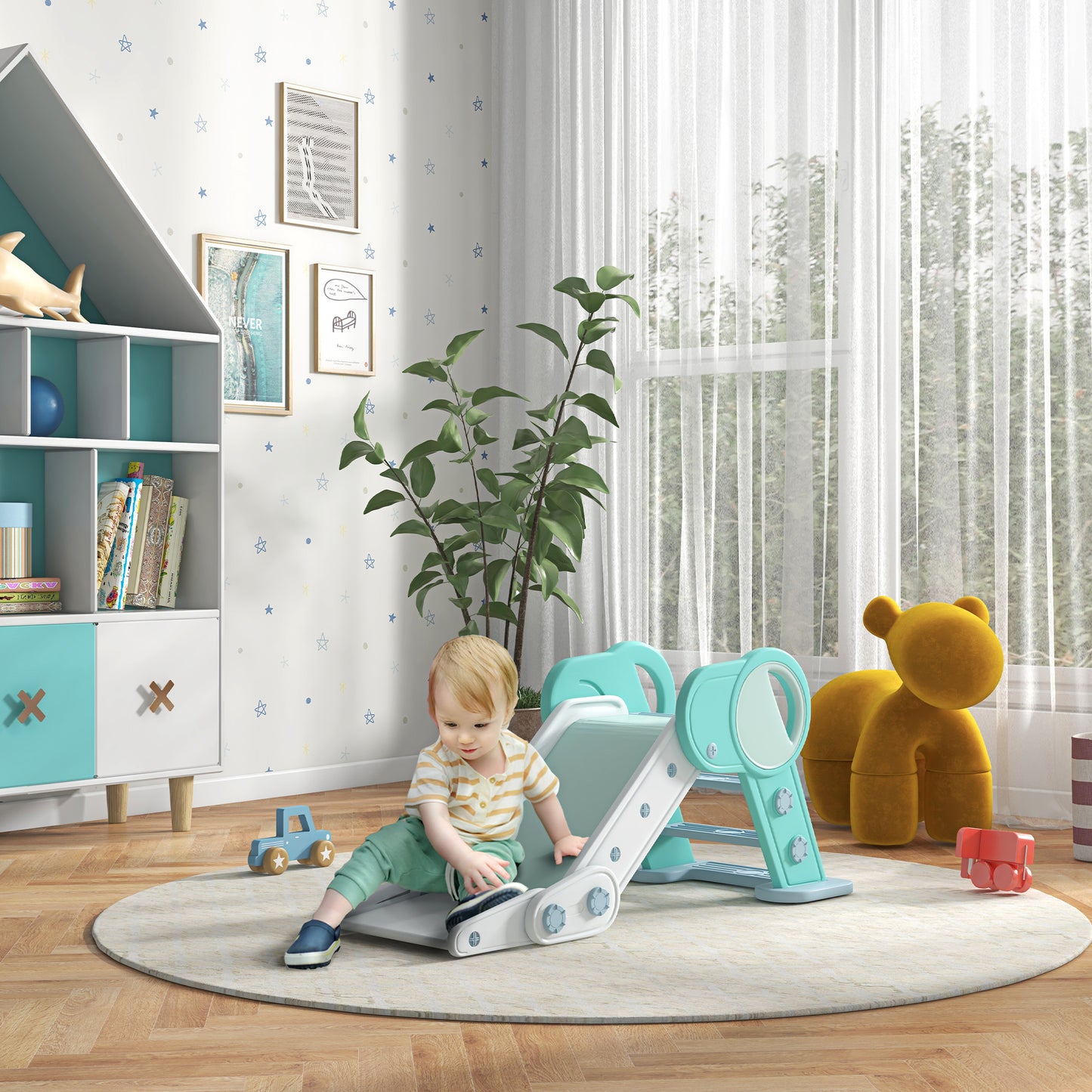 AIYAPLAY Tobogán para Niños Plegable Tobogán Infantil para Niños de 18-36 Meses con 3 Escaleras Antideslizantes para Interiores Carga 30 kg 120x53x53 cm Verde