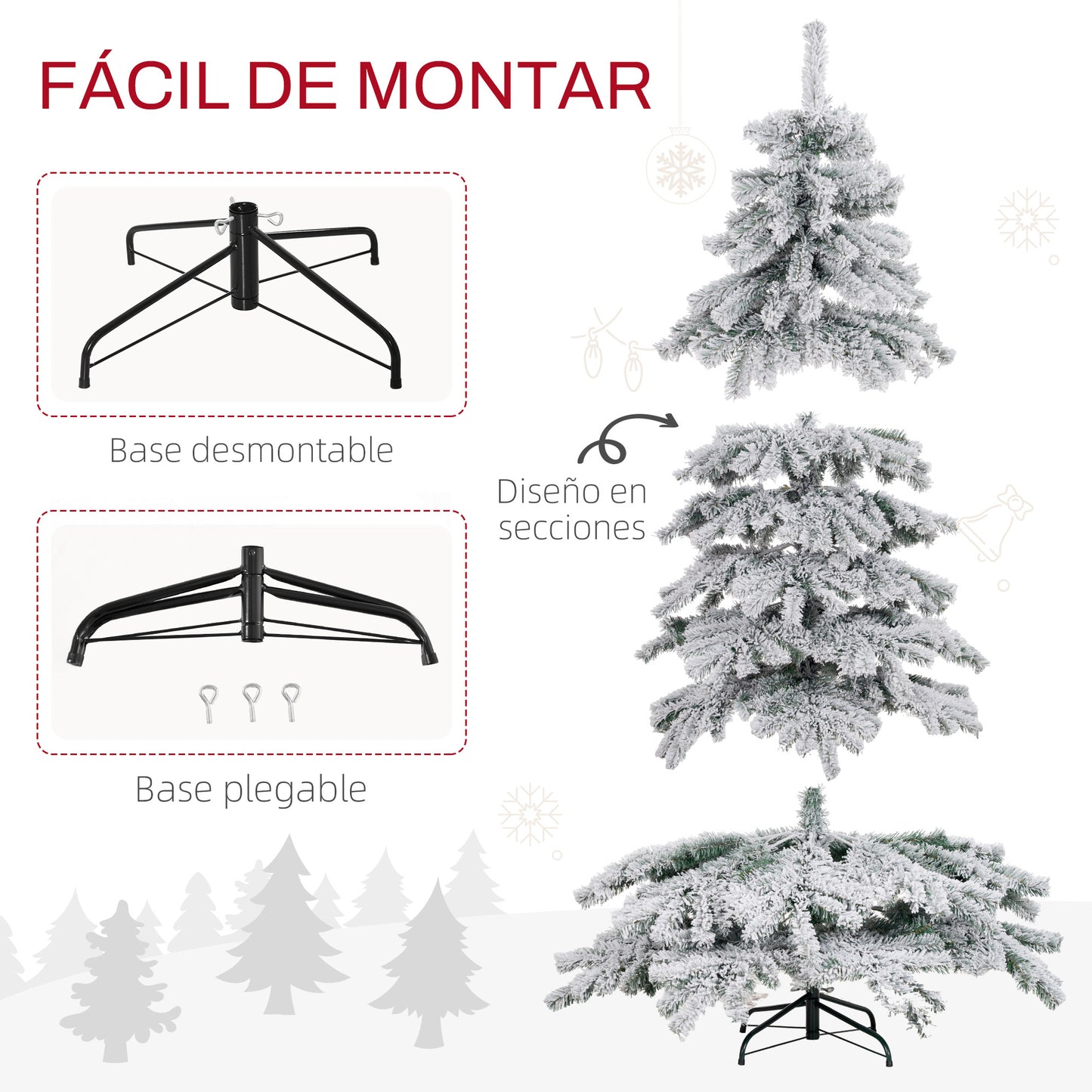 HOMCOM Árbol de Navidad 180 cm Árbol de Navidad Artificial Nevado con 627 Ramas y Soporte de Metal Árbol de Navideño para Salón Verde y Blanco