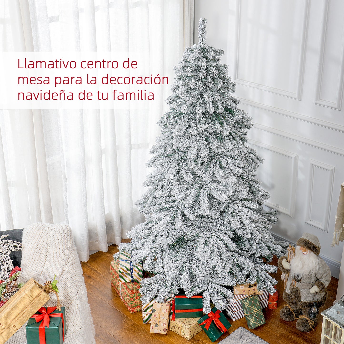 HOMCOM Árbol de Navidad 180 cm Árbol de Navidad Artificial Nevado con 627 Ramas y Soporte de Metal Árbol de Navideño para Salón Verde y Blanco