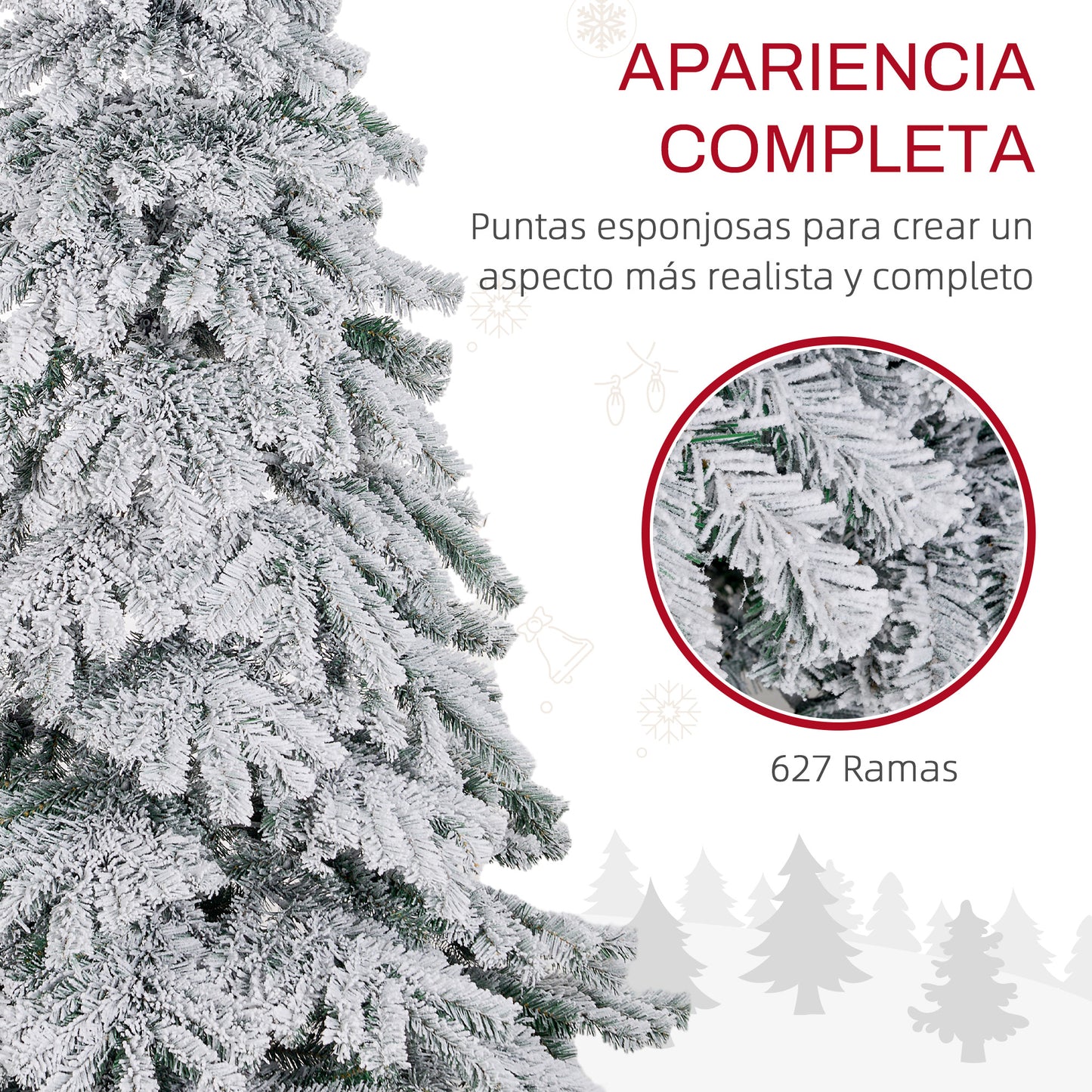 HOMCOM Árbol de Navidad 180 cm Árbol de Navidad Artificial Nevado con 627 Ramas y Soporte de Metal Árbol de Navideño para Salón Verde y Blanco