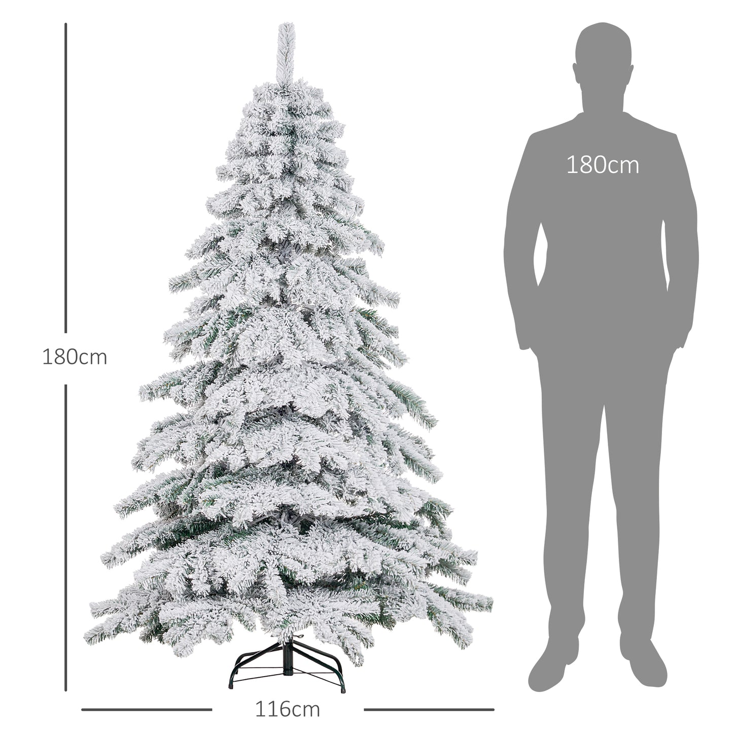 HOMCOM Árbol de Navidad 180 cm Árbol de Navidad Artificial Nevado con 627 Ramas y Soporte de Metal Árbol de Navideño para Salón Verde y Blanco