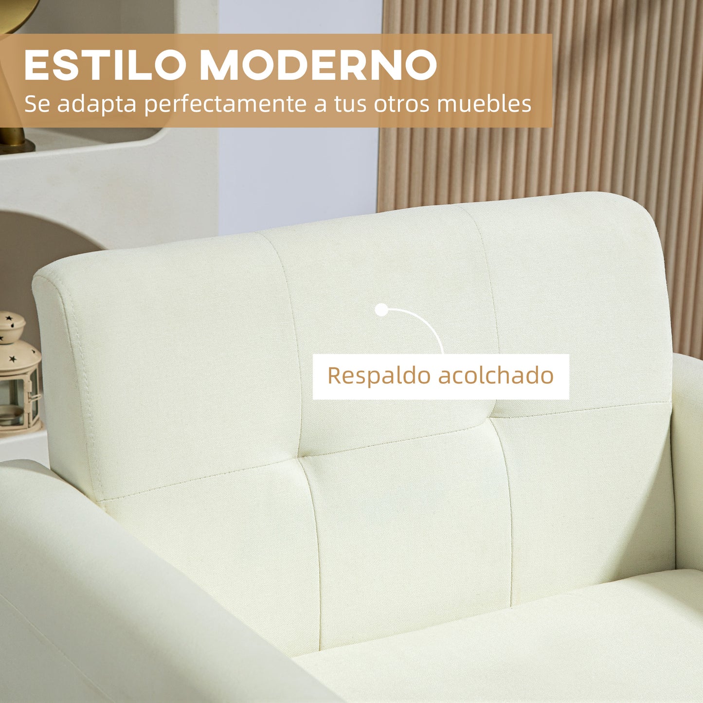 HOMCOM Sillón de Salón Moderno Butaca para Dormitorio con Reposabrazos y Patas de Madera Sofá Individual Carga 125 kg para Oficina Sala de Estar Crema