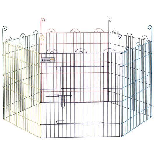 PawHut Parque Plegable para Mascotas Valla Metálica para Cachorros Conejos y Otras Mascotas de 6 Paneles para Interior y Exterior Ø120x60 cm Multicolor