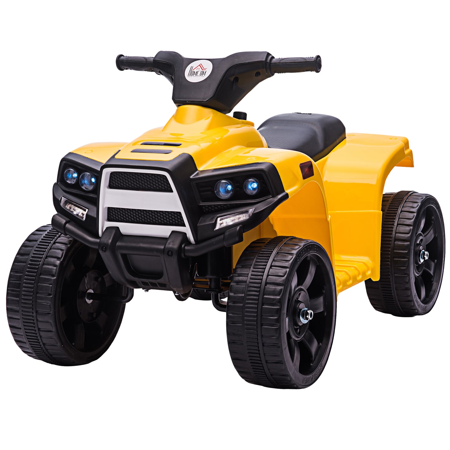 HOMCOM Quad Eléctrico para Niños 18-36 Meses Cuatrimoto Infantil a Batería 6V con Faros Bocina Velocidad 0-3 km/h Avance y Retroceso 65x40x43 cm Amarillo