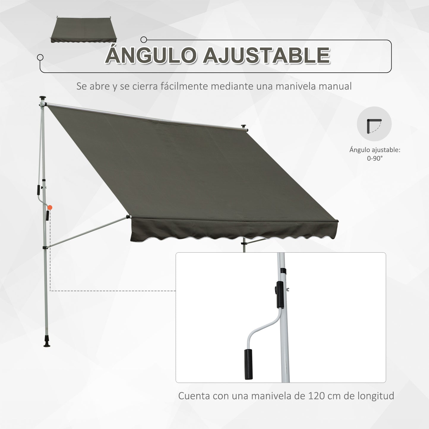 Outsunny Toldo Manual Retráctil 300x150x170-280 cm Toldo para Balcón con Altura Ajustable Manivela y Protección Solar para Terraza Jardín Gris