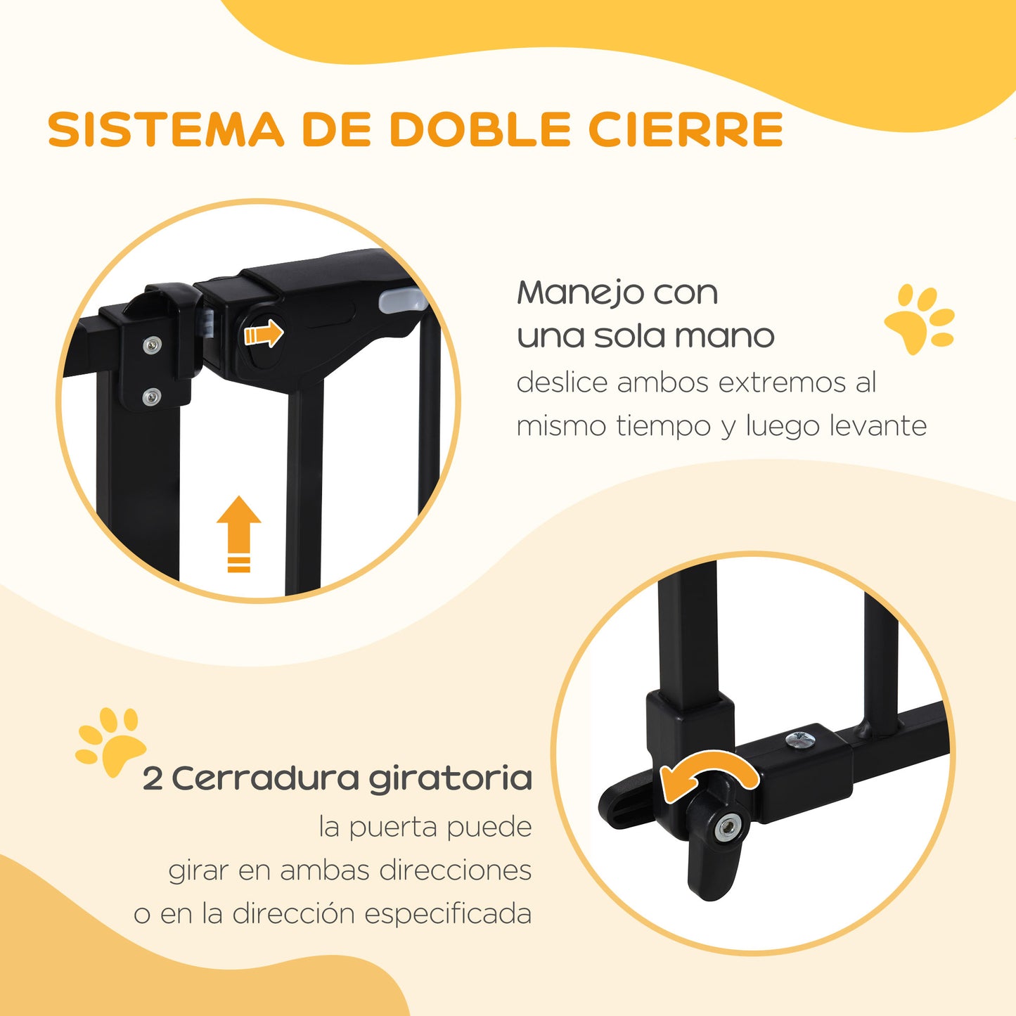 PawHut Barrera de Seguridad Extensible para Puertas y Escaleras Barrera para Perros con Cierre Automático y Sistema de Doble Bloqueo Metal 74-147,5x76,2 cm Negro