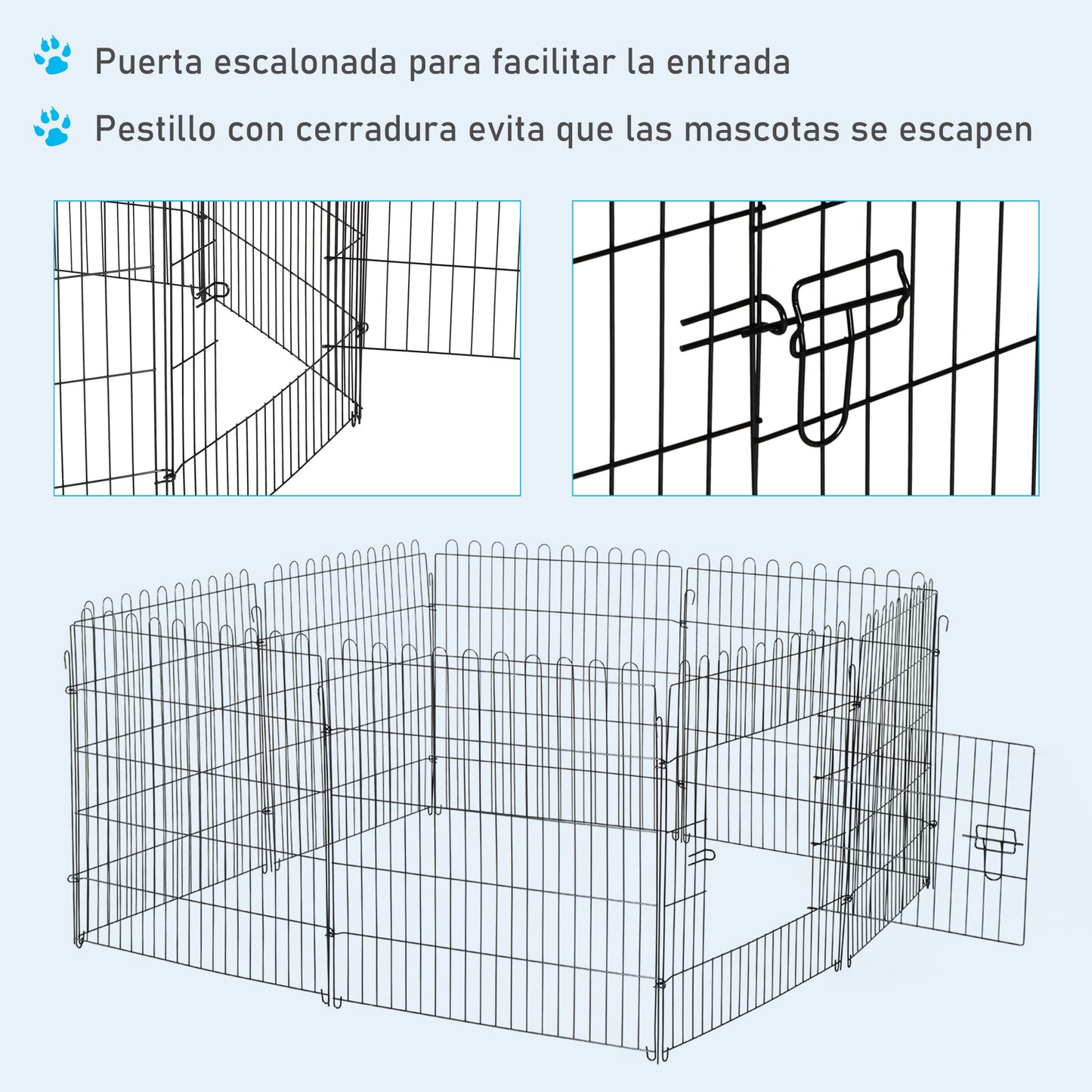 PawHut Parque de Juegos para Perros 8 Paneles 76x71 cm Plegables Jaula Metálica para Mascotas con Puerta para Jardín Patio Exterior Negro