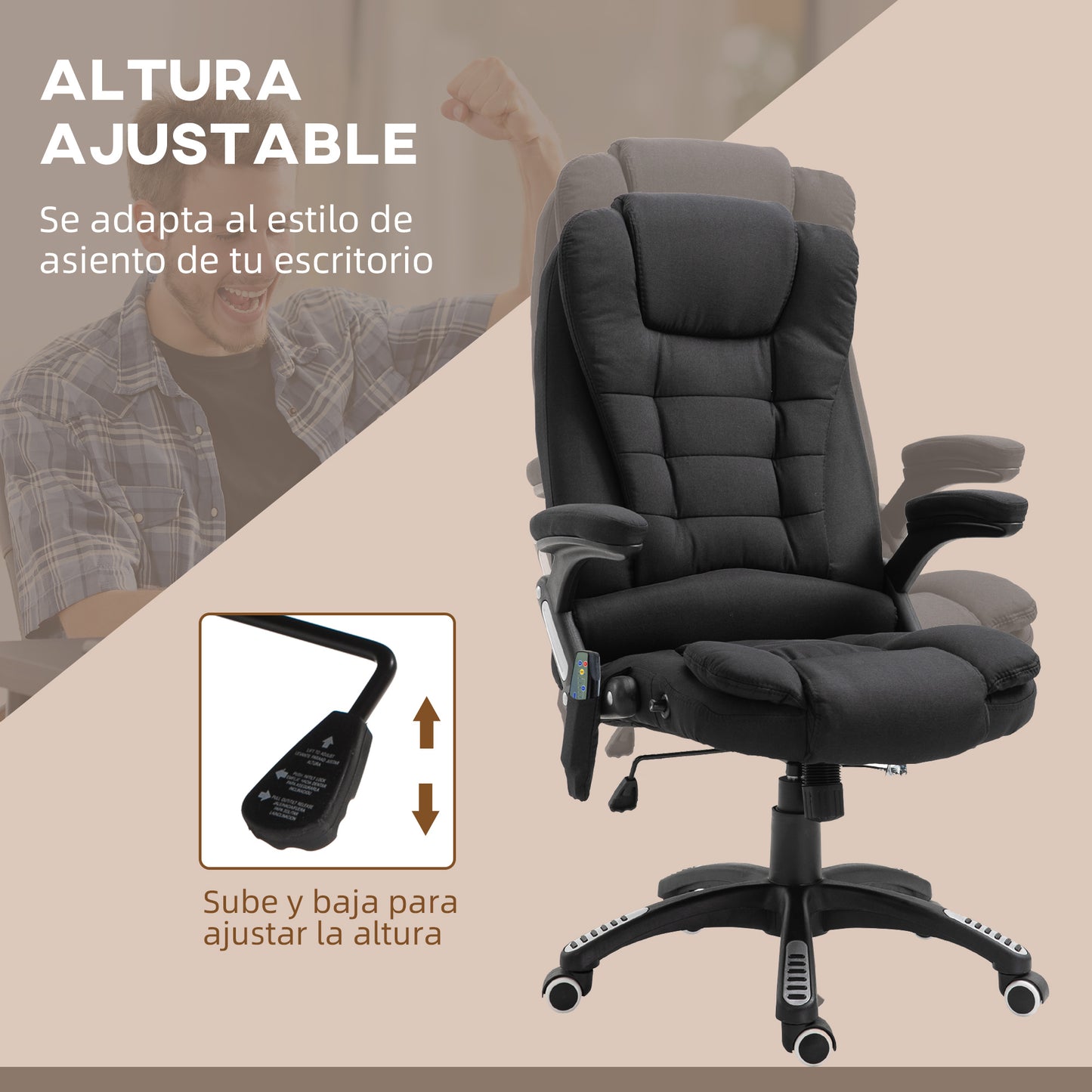 Vinsetto Silla de Masaje con 6 Puntos de Masaje Silla de Oficina Giratoria Silla de Escritorio Reclinable con Función de Calefacción Altura Ajustable Control Remoto y Reposacabezas Negro