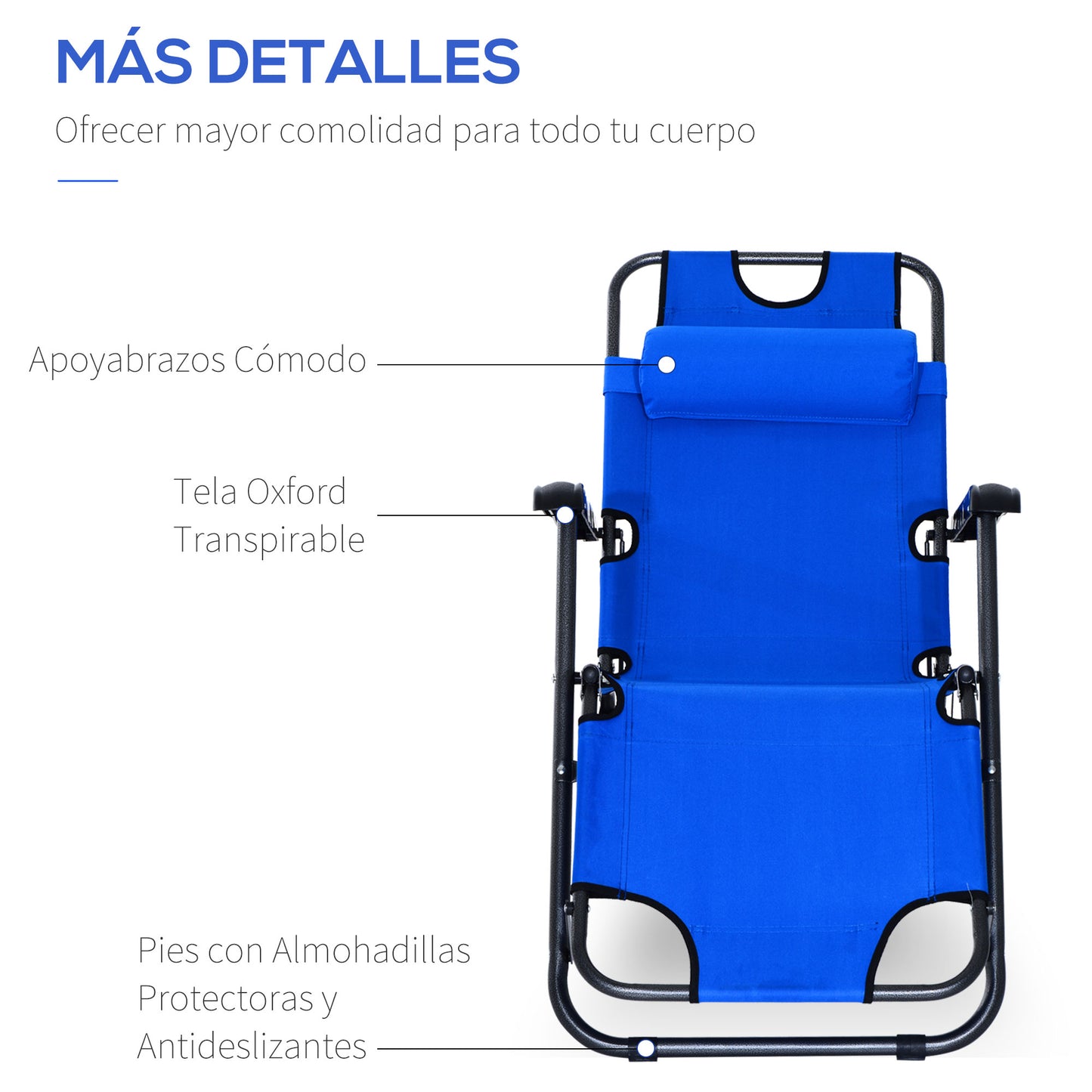 Outsunny Tumbona Reclinable y Plegable Tumbona de Jardín con Respaldo Ajustable en 2 Niveles Reposacabezas y Bolsillo Silla Tumbona para Terraza Carga 136 kg 118x60x80 cm Azul