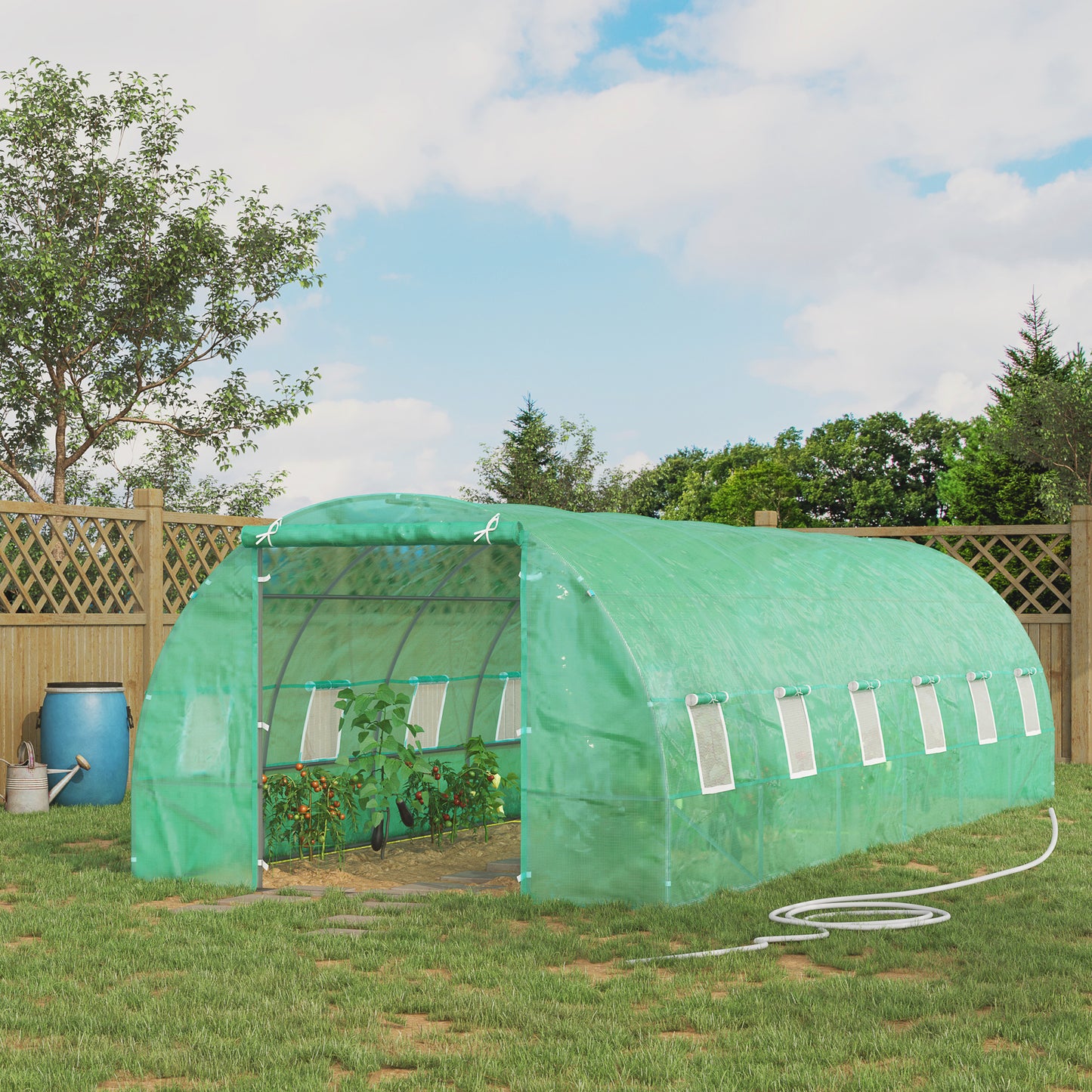 Outsunny Invernadero de Exterior Invernadero de Túnel 8x3x2 m Invernadero de Jardín con 12 Ventanas y Puerta Enrollable para Cultivo Plantas Tomates Verduras Acero y PE 140 g/m² Verde