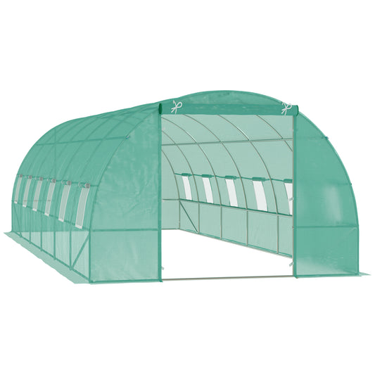 Outsunny Invernadero de Exterior Invernadero de Túnel 8x3x2 m Invernadero de Jardín con 12 Ventanas y Puerta Enrollable para Cultivo Plantas Tomates Verduras Acero y PE 140 g/m² Verde