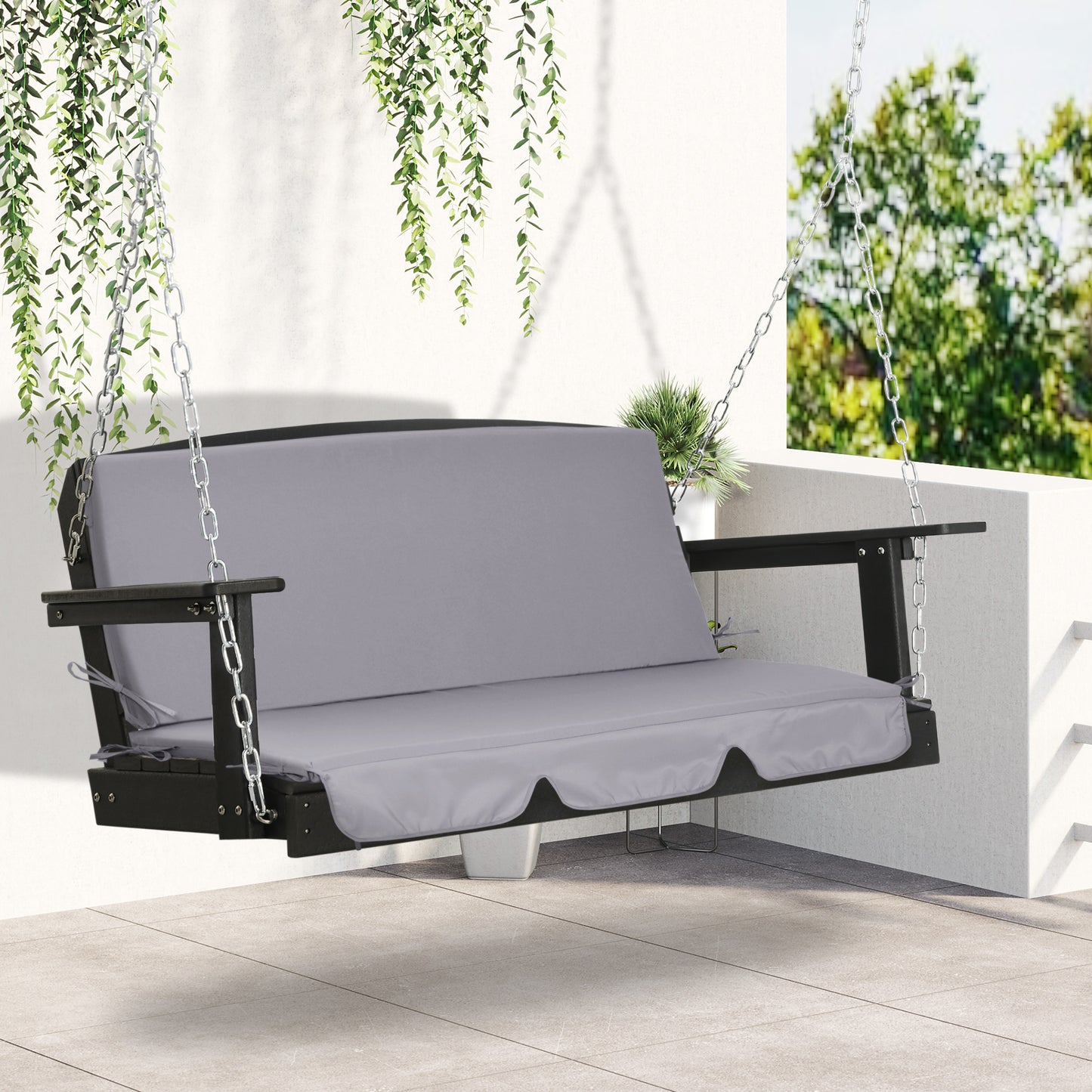 Outsunny Cojín para Columpio de 2 Piezas 130x45x5 cm Cojín para Balancín Cojín de Asiento y Respaldo Acolchado para Jardín Terraza Balcón Exterior Gris