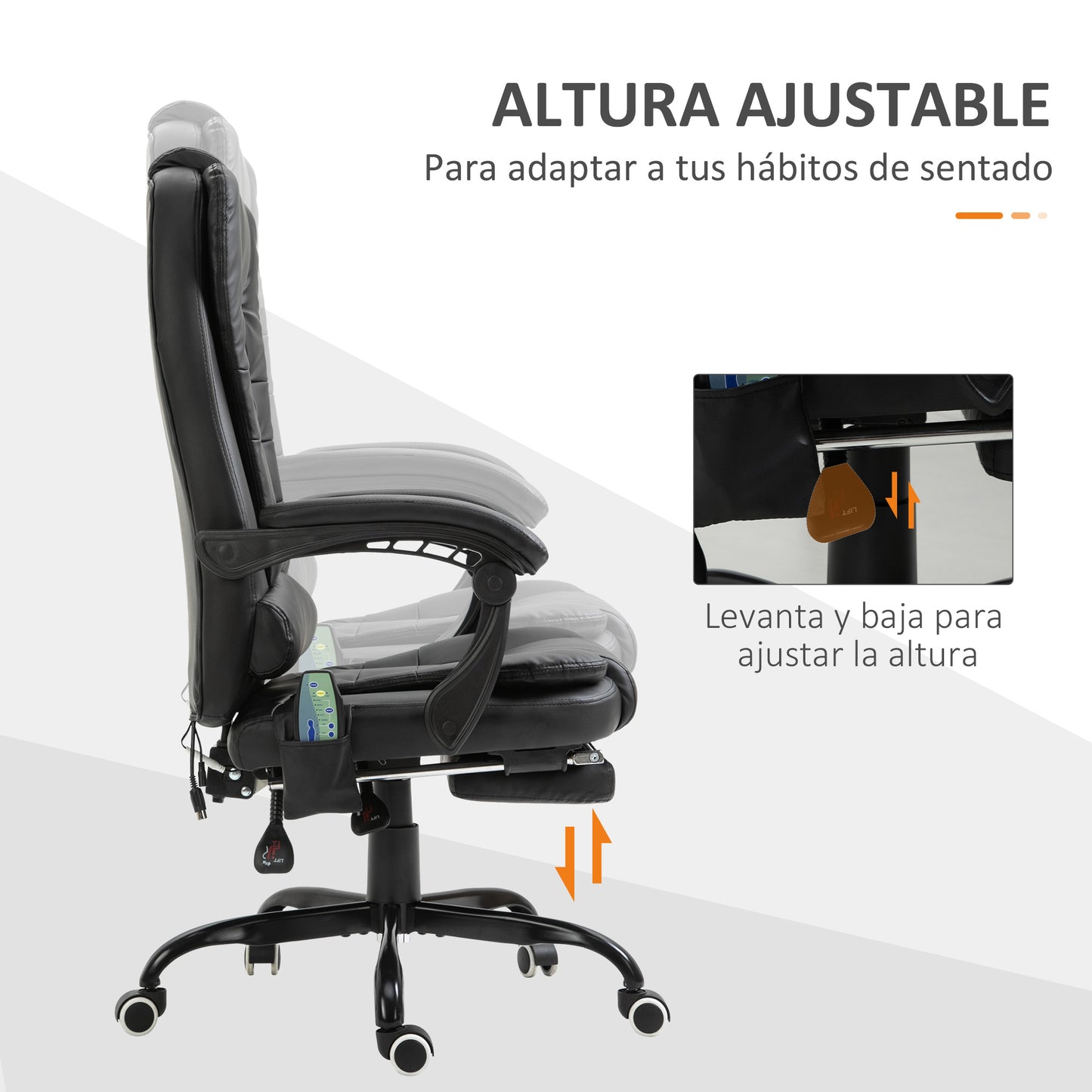 Vinsetto Silla de Oficina con 7 Puntos de Masaje Silla de Masaje Giratoria Silla de Escritorio con Reposapiés Retráctil Altura Ajustable Control Remoto y Tejido de PU Negro