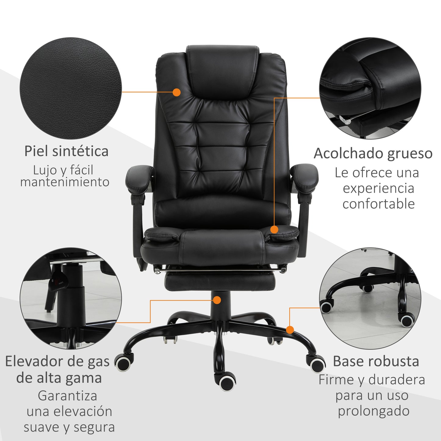 Vinsetto Silla de Oficina con 7 Puntos de Masaje Silla de Masaje Giratoria Silla de Escritorio con Reposapiés Retráctil Altura Ajustable Control Remoto y Tejido de PU Negro