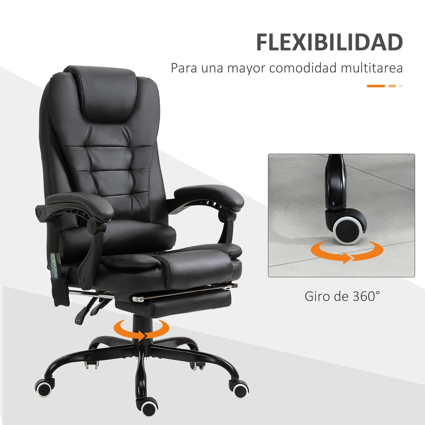 Vinsetto Silla de Oficina con 7 Puntos de Masaje Silla de Masaje Giratoria Silla de Escritorio con Reposapiés Retráctil Altura Ajustable Control Remoto y Tejido de PU Negro