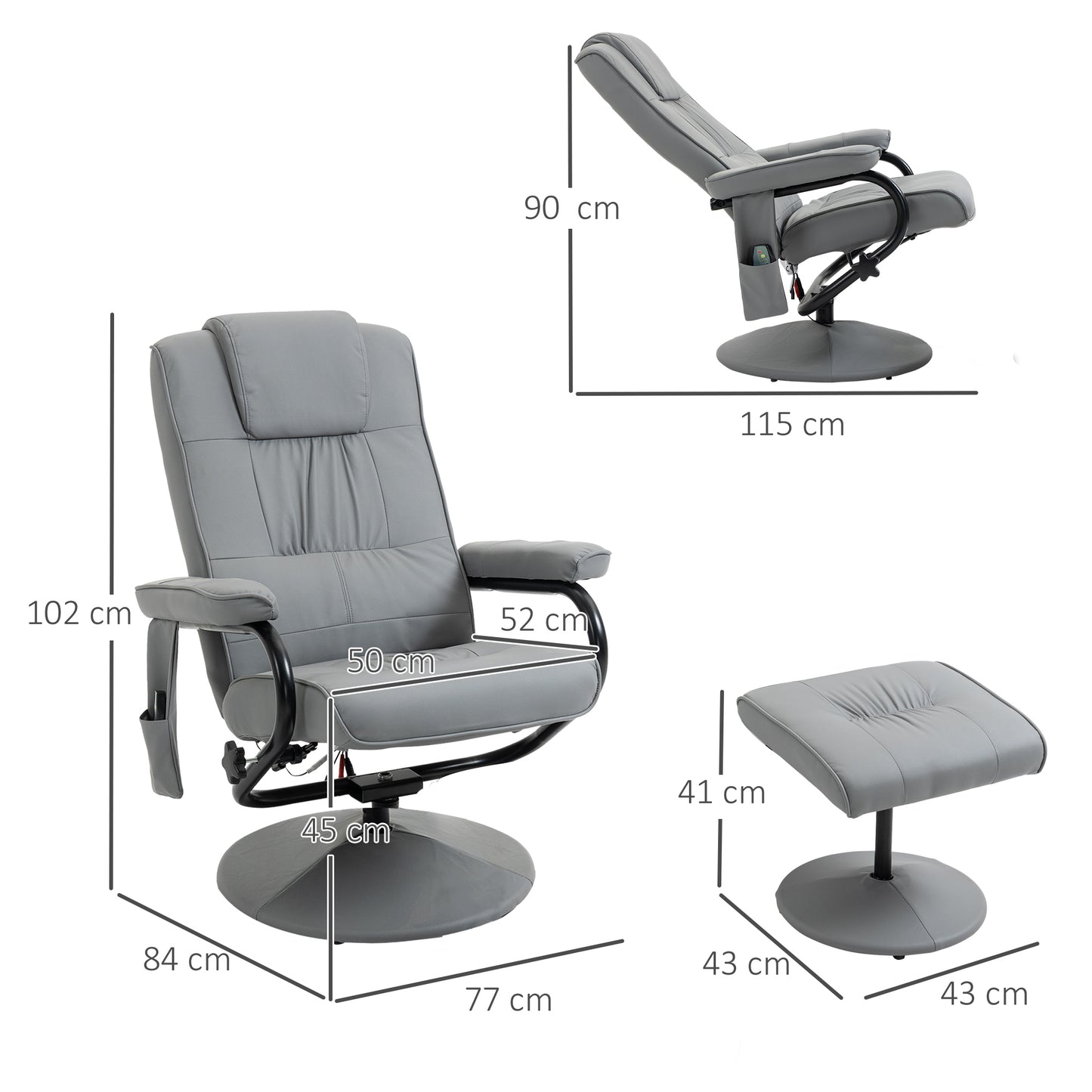 HOMCOM Sillón Relax Reclinable con Reposapiés Sillón de Masaje Eléctrico con 10 Puntos de Masaje Sillón Relax Giratorio con Mando a Distancia para Salón Oficina Gris