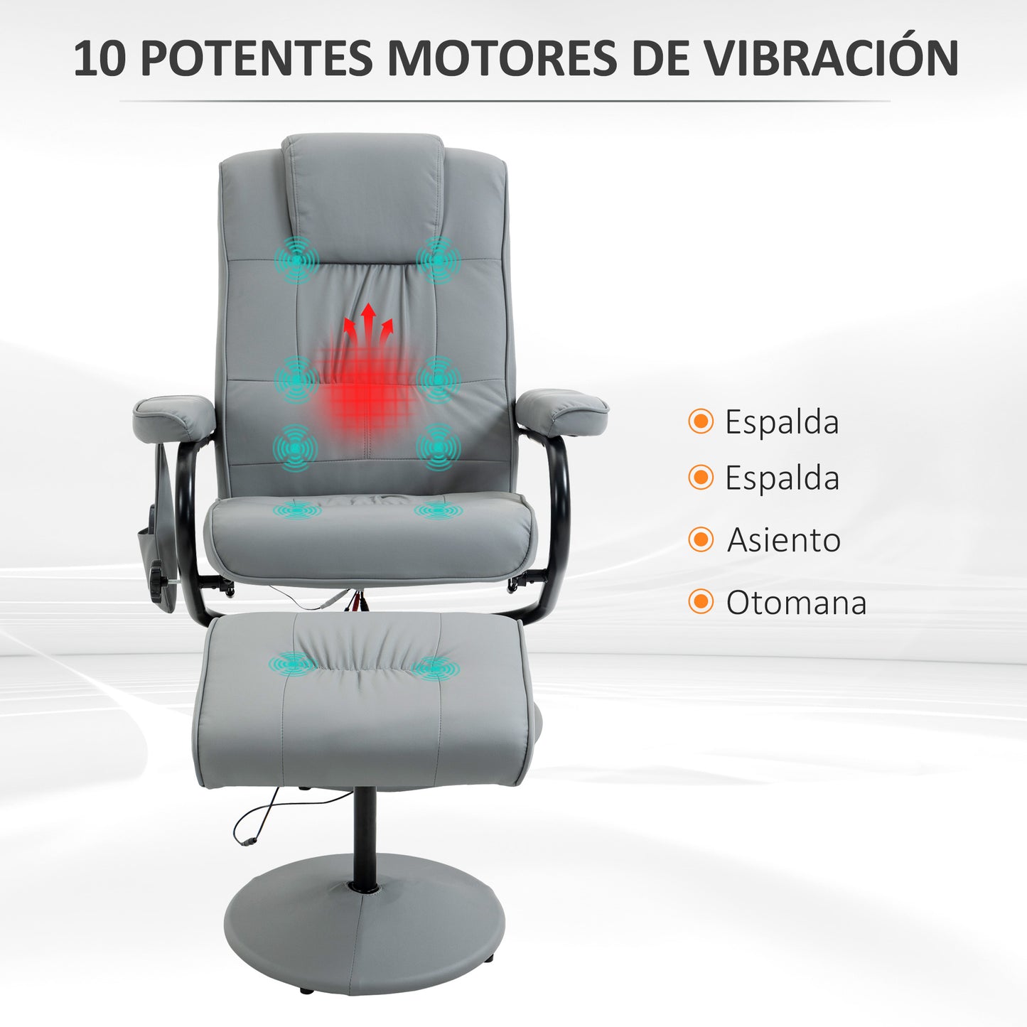 HOMCOM Sillón Relax Reclinable con Reposapiés Sillón de Masaje Eléctrico con 10 Puntos de Masaje Sillón Relax Giratorio con Mando a Distancia para Salón Oficina Gris