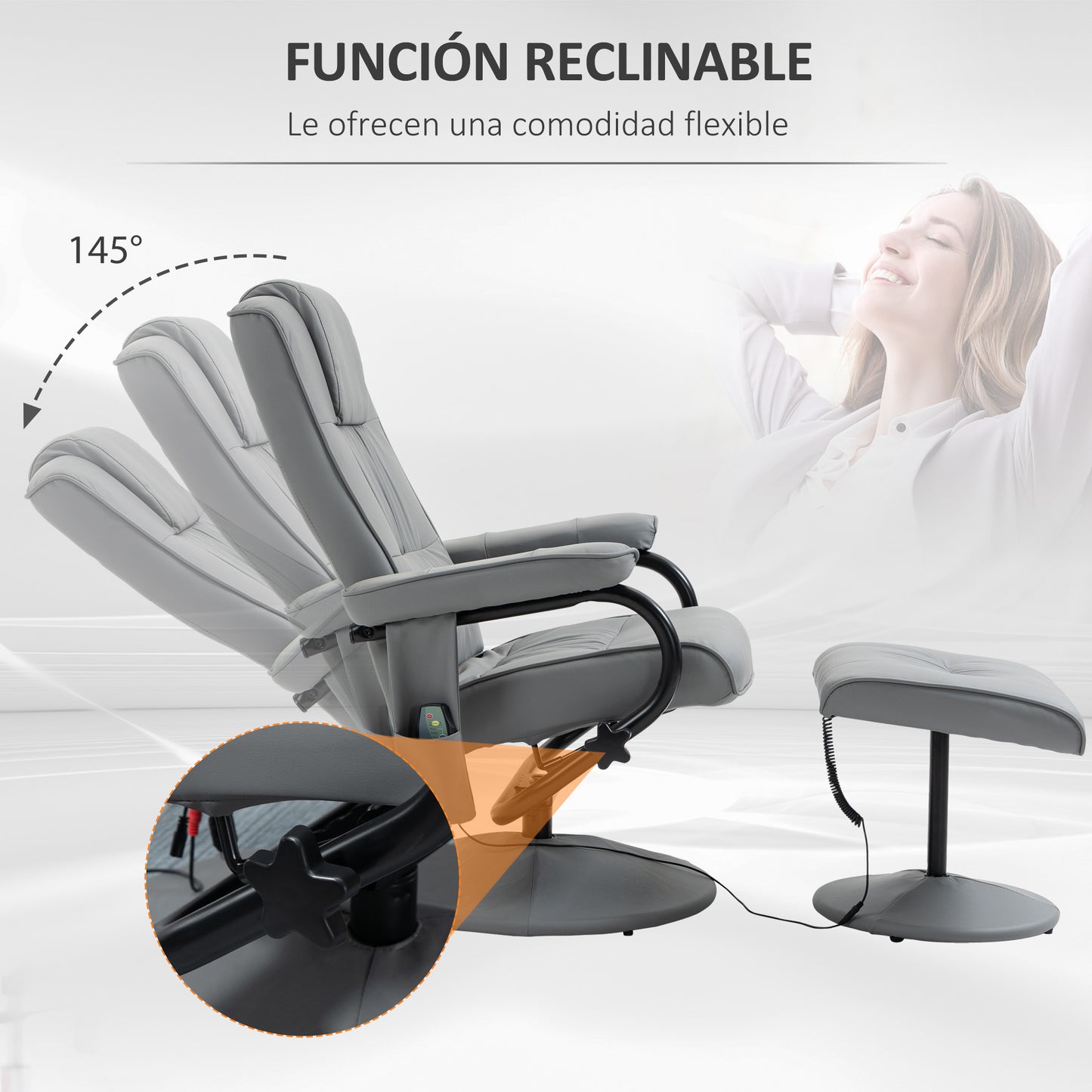 HOMCOM Sillón Relax Reclinable con Reposapiés Sillón de Masaje Eléctrico con 10 Puntos de Masaje Sillón Relax Giratorio con Mando a Distancia para Salón Oficina Gris