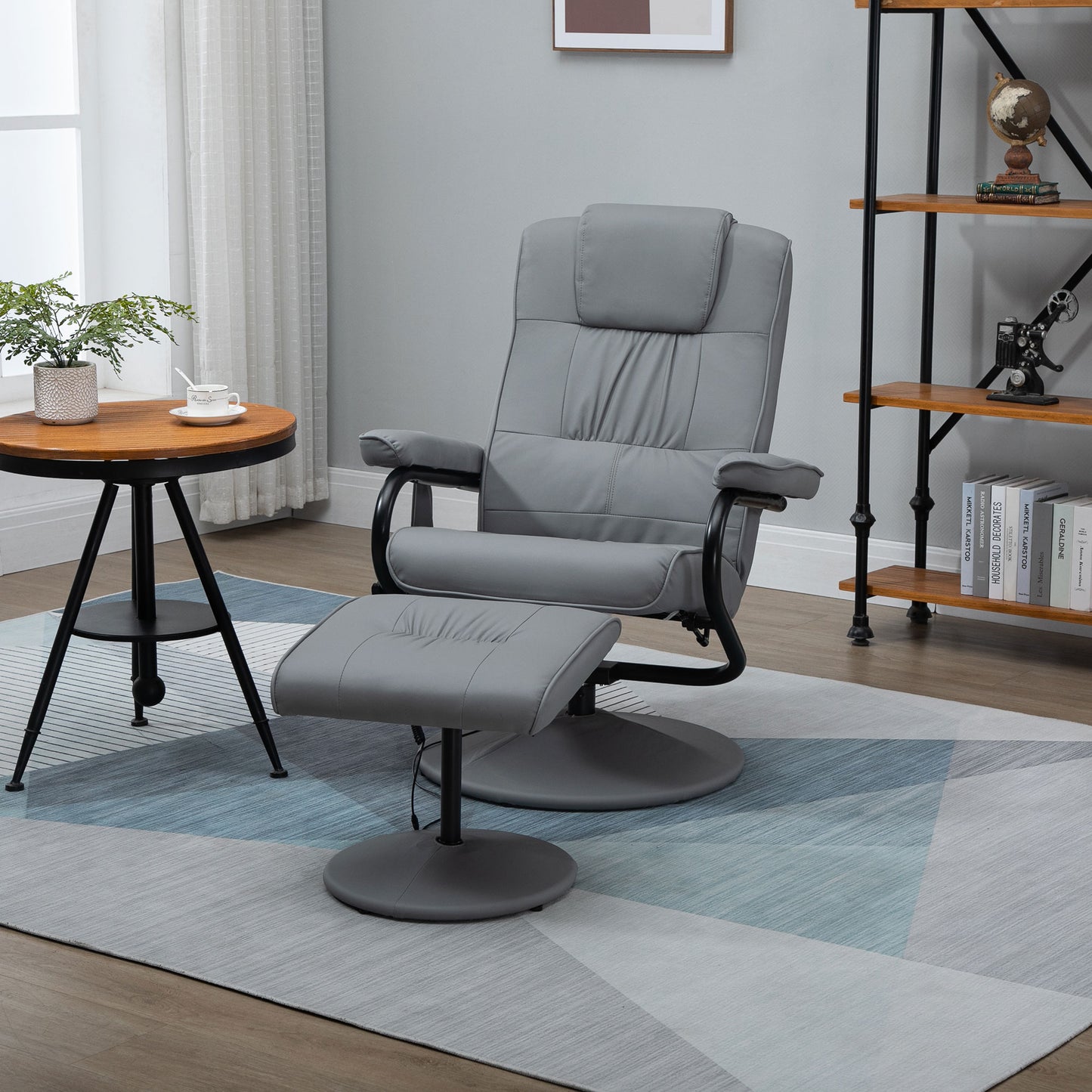 HOMCOM Sillón Relax Reclinable con Reposapiés Sillón de Masaje Eléctrico con 10 Puntos de Masaje Sillón Relax Giratorio con Mando a Distancia para Salón Oficina Gris