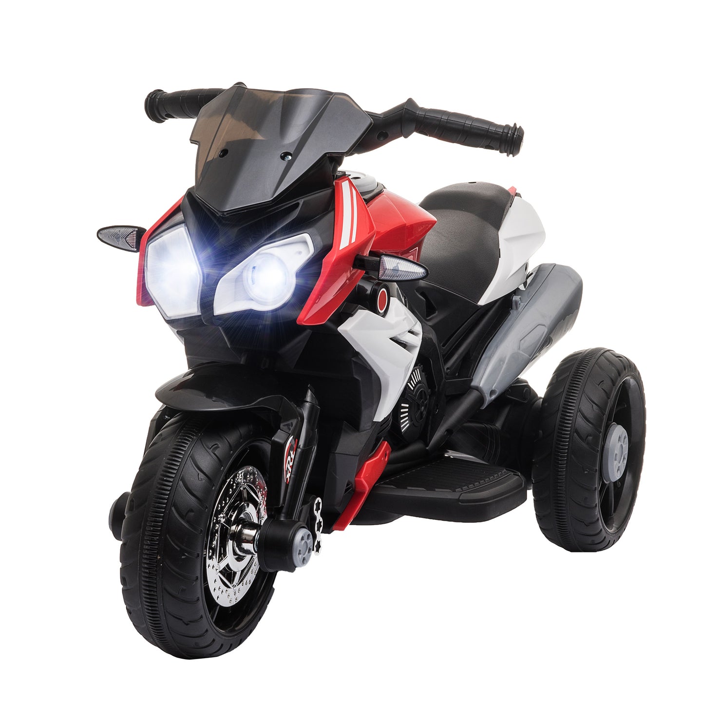 HOMCOM Moto Eléctrica Infantil con 3 Ruedas Trimoto para Niños de +3 Años con Batería 6V Recargable Funciones de Música Bocina Faros 86x42x52 cm Negro y Rojo