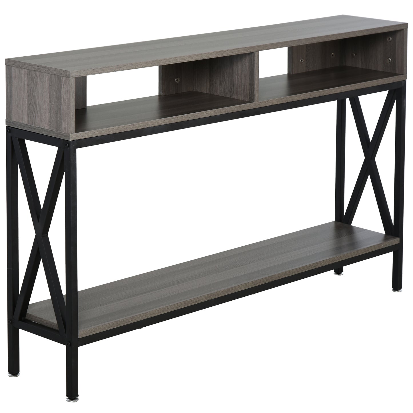 HOMCOM Mesa Consola Mueble para Recibidor con 2 Compartimientos y Estante Consola para Recibidor Entrada Pasillo 120x23,5x75 cm Gris y Negro