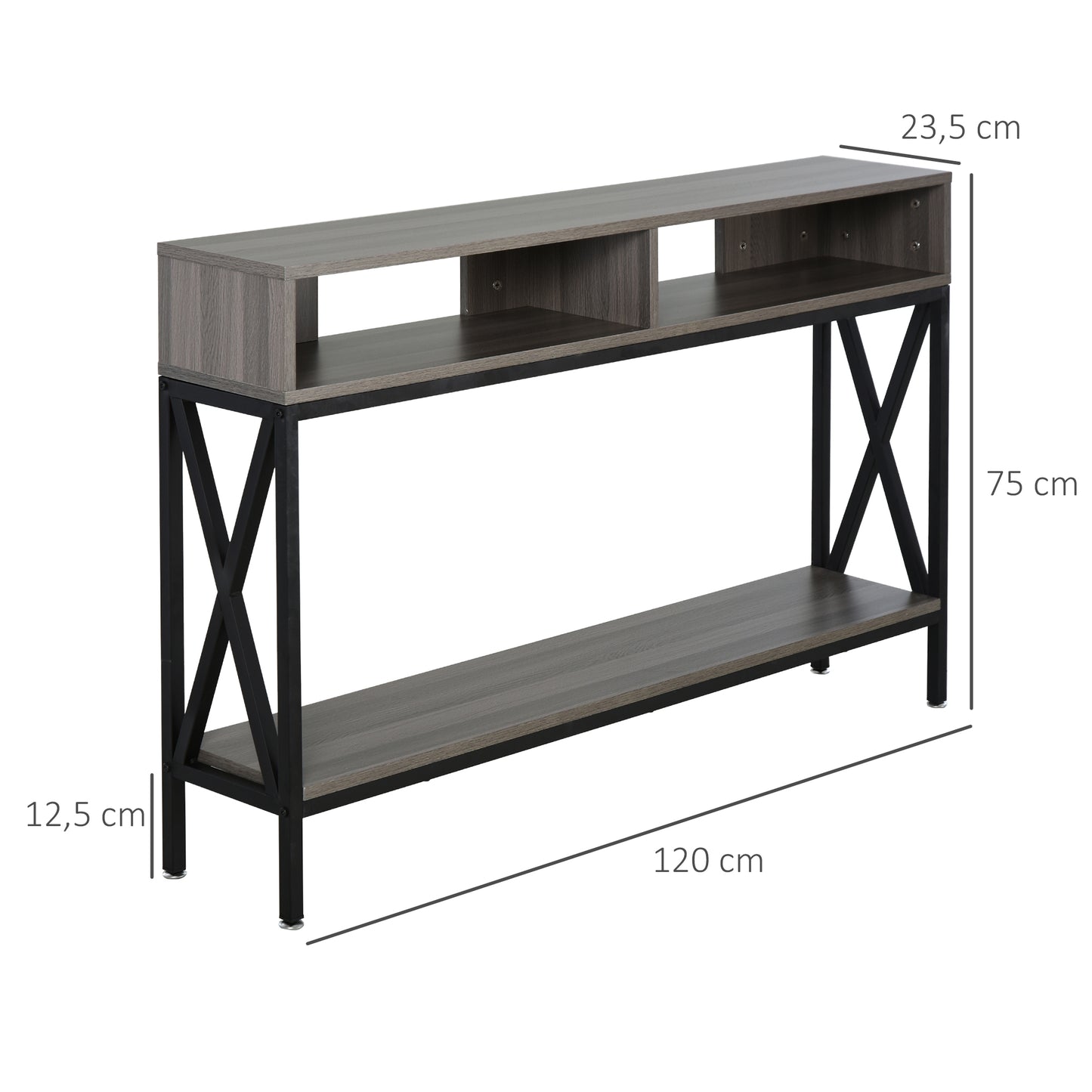 HOMCOM Mesa Consola Mueble para Recibidor con 2 Compartimientos y Estante Consola para Recibidor Entrada Pasillo 120x23,5x75 cm Gris y Negro