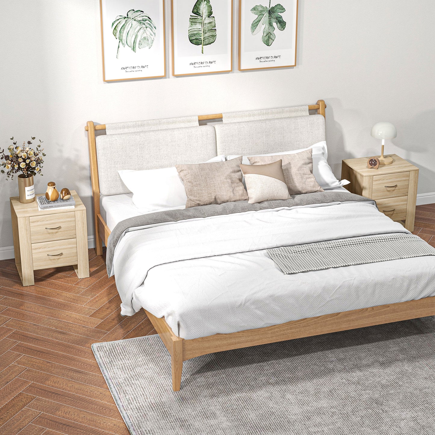 HOMCOM Conjunto de 2 Mesitas de Noche Mesillas de Noche con Cajones y Estilo Moderno Mesas Auxiliares para Dormitorio Salón 48x39x54 cm Natural