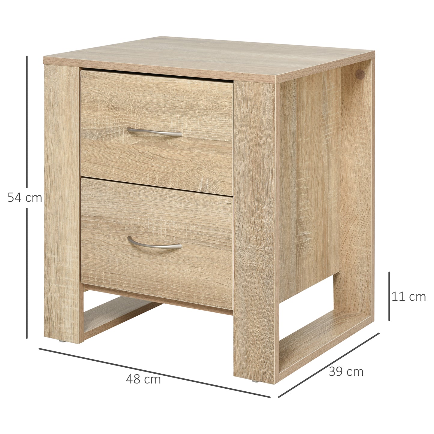 HOMCOM Conjunto de 2 Mesitas de Noche Mesillas de Noche con Cajones y Estilo Moderno Mesas Auxiliares para Dormitorio Salón 48x39x54 cm Natural