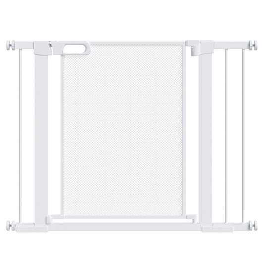 PawHut Barrera de Seguridad para Perros Extensible 75-103 cm Barrera para Escalera Puerta con 2 Extensiones Doble Bloqueo Cierre Automático Blanco