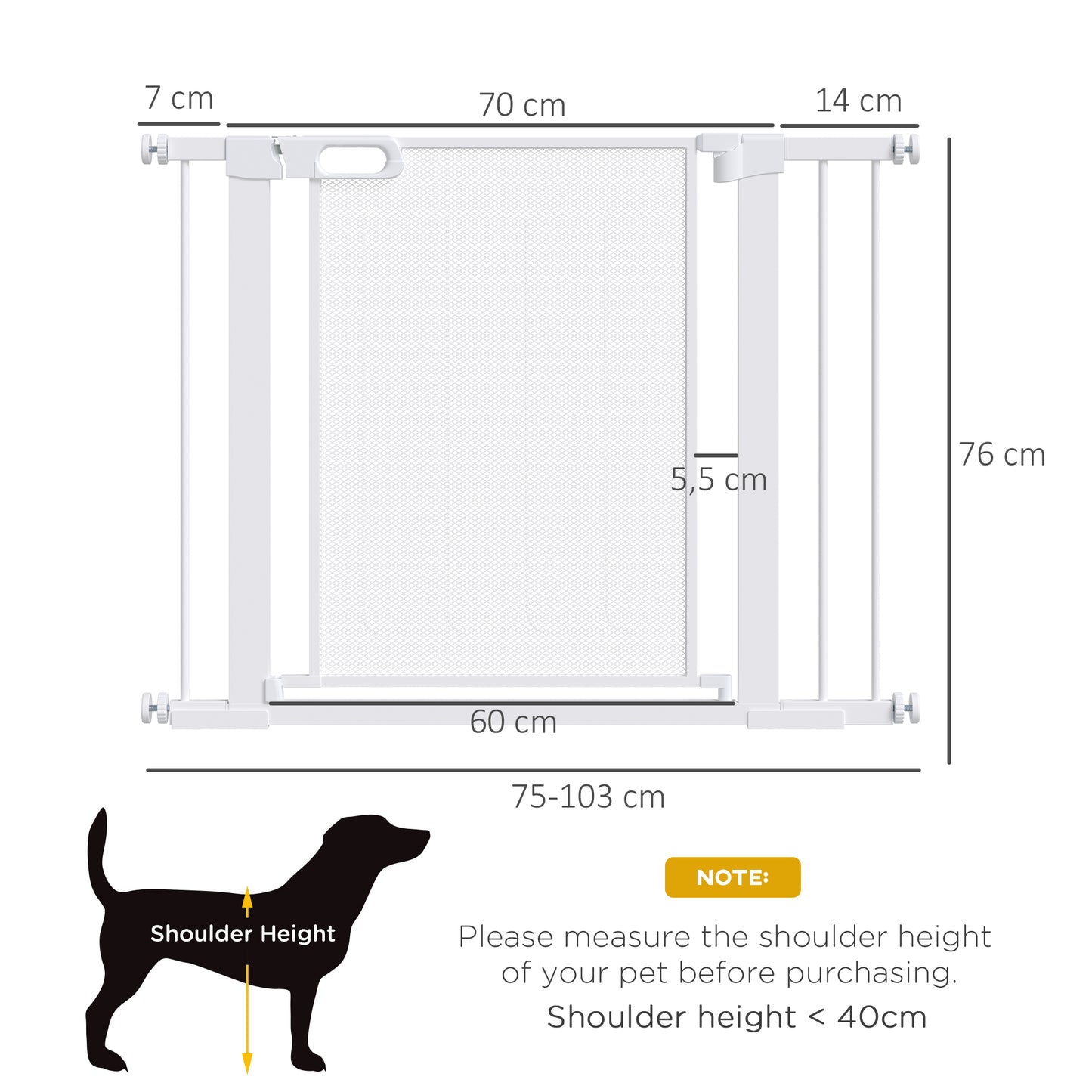 PawHut Barrera de Seguridad para Perros Extensible 75-103 cm Barrera para Escalera Puerta con 2 Extensiones Doble Bloqueo Cierre Automático Blanco