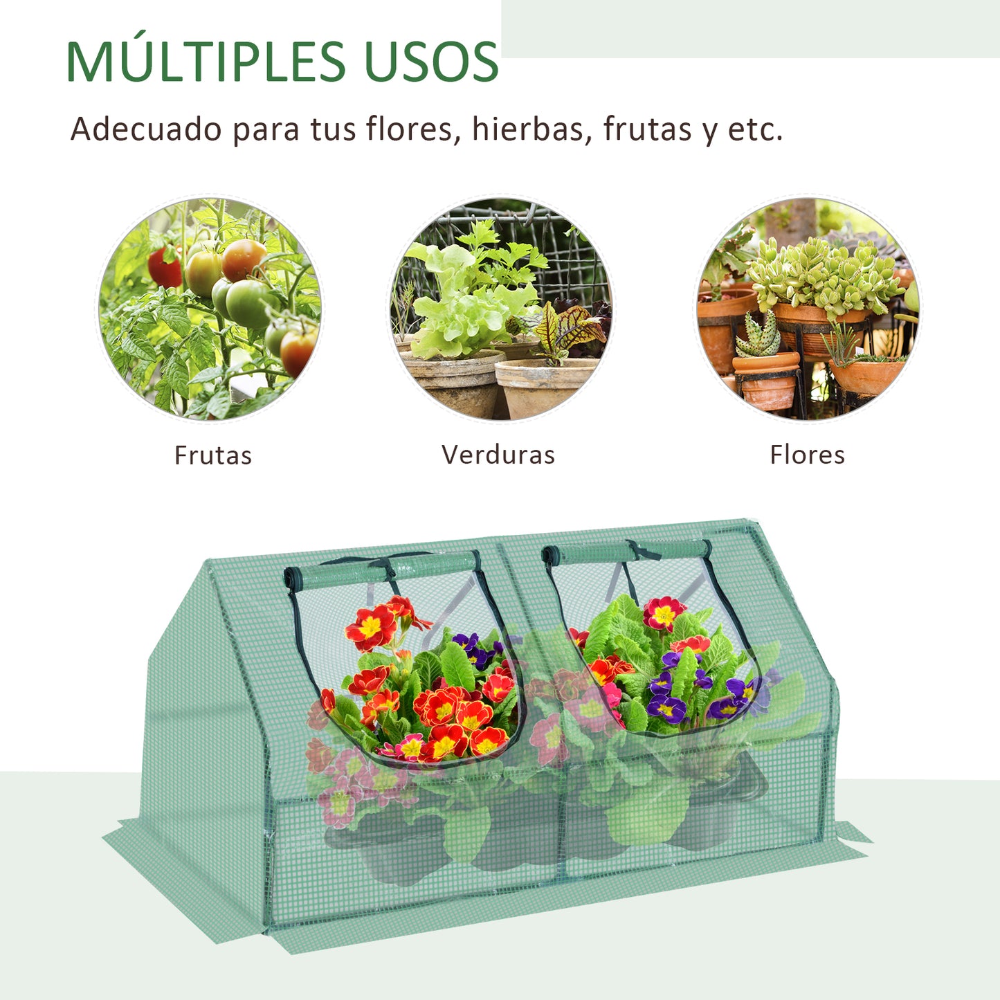 Outsunny Invernadero de Terraza 120x60x60 cm Caseta de Jardín Acero con 2 Ventanas Enrollables Vivero Casero para Cultivo de Plantas Verduras Flores Verde