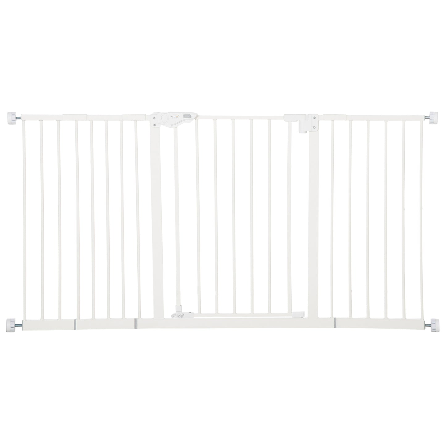 PawHut Barrera de Seguridad Extensible para Puertas y Escaleras Barrera para Perros con Cierre Automático y Sistema de Doble Bloqueo Metal 74-147,5x76,2 cm Blanco